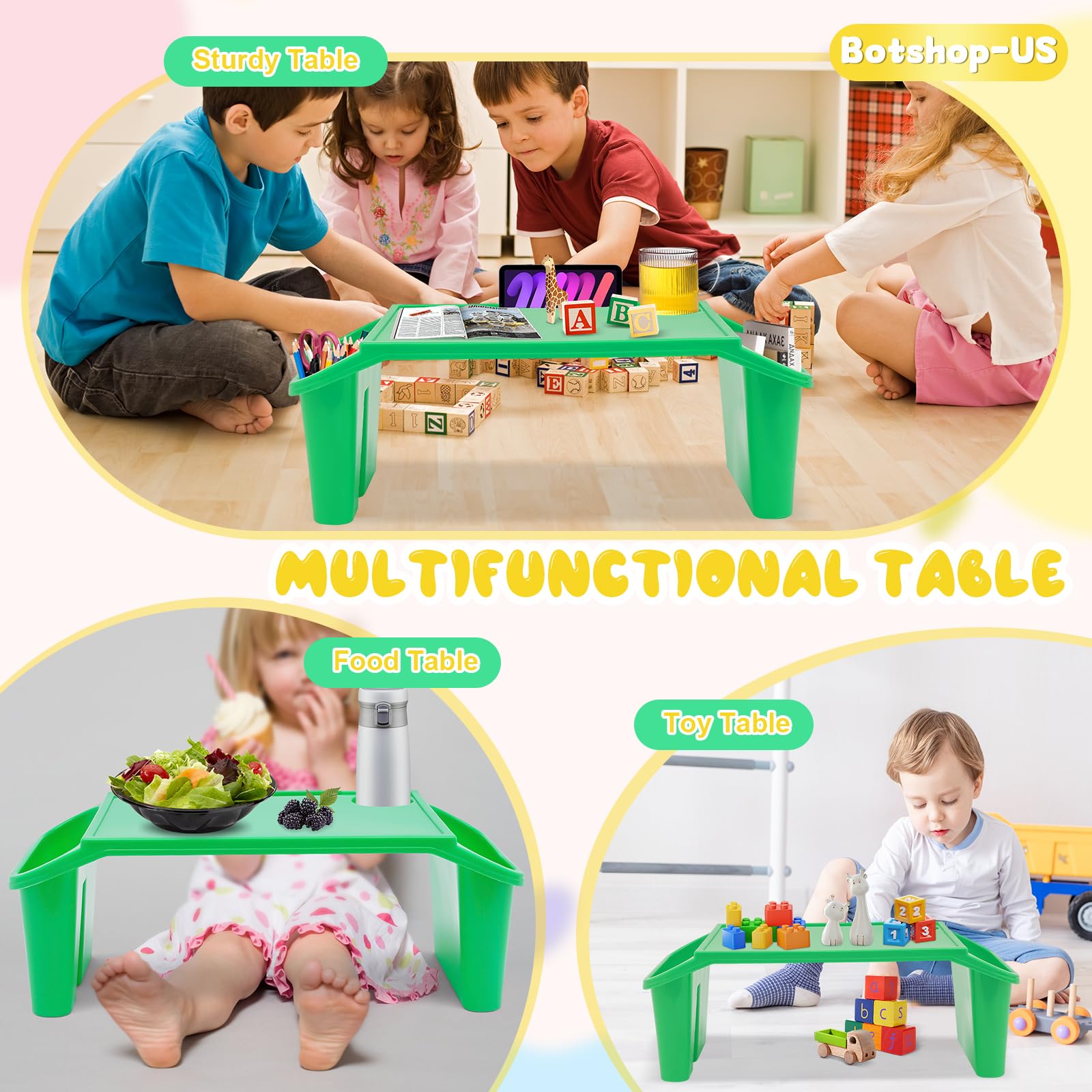 6Pcs Lap Desk Tray Plastic Activity Table for Eating Classroom Portable Snack Lap Bed Table Stackable Lap Desk Tray Breakfast Lap Storage Trays with Side Pockets & Slots, Green