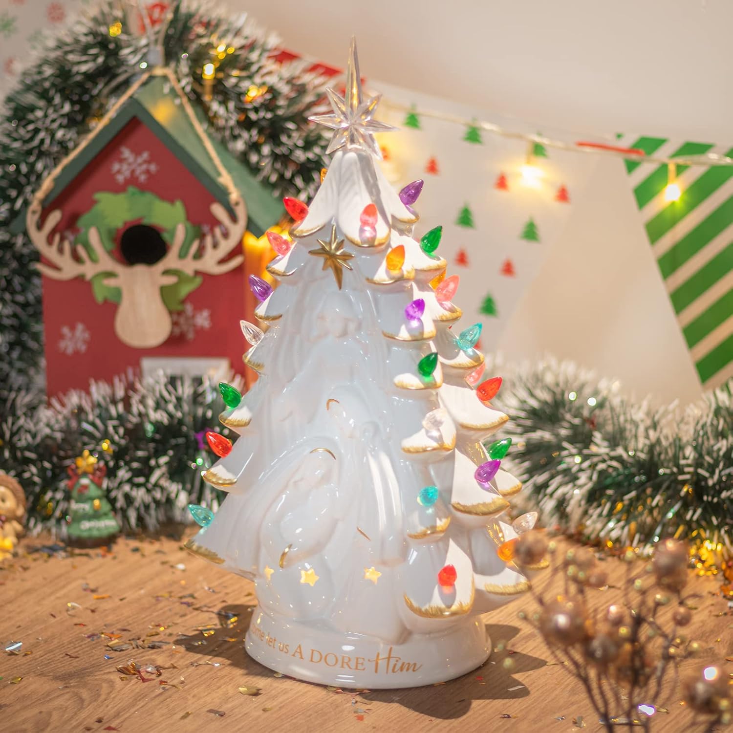 Buy Ceramic Christmas Tree Lighted Nativity 14.5” Christmas Trees LED