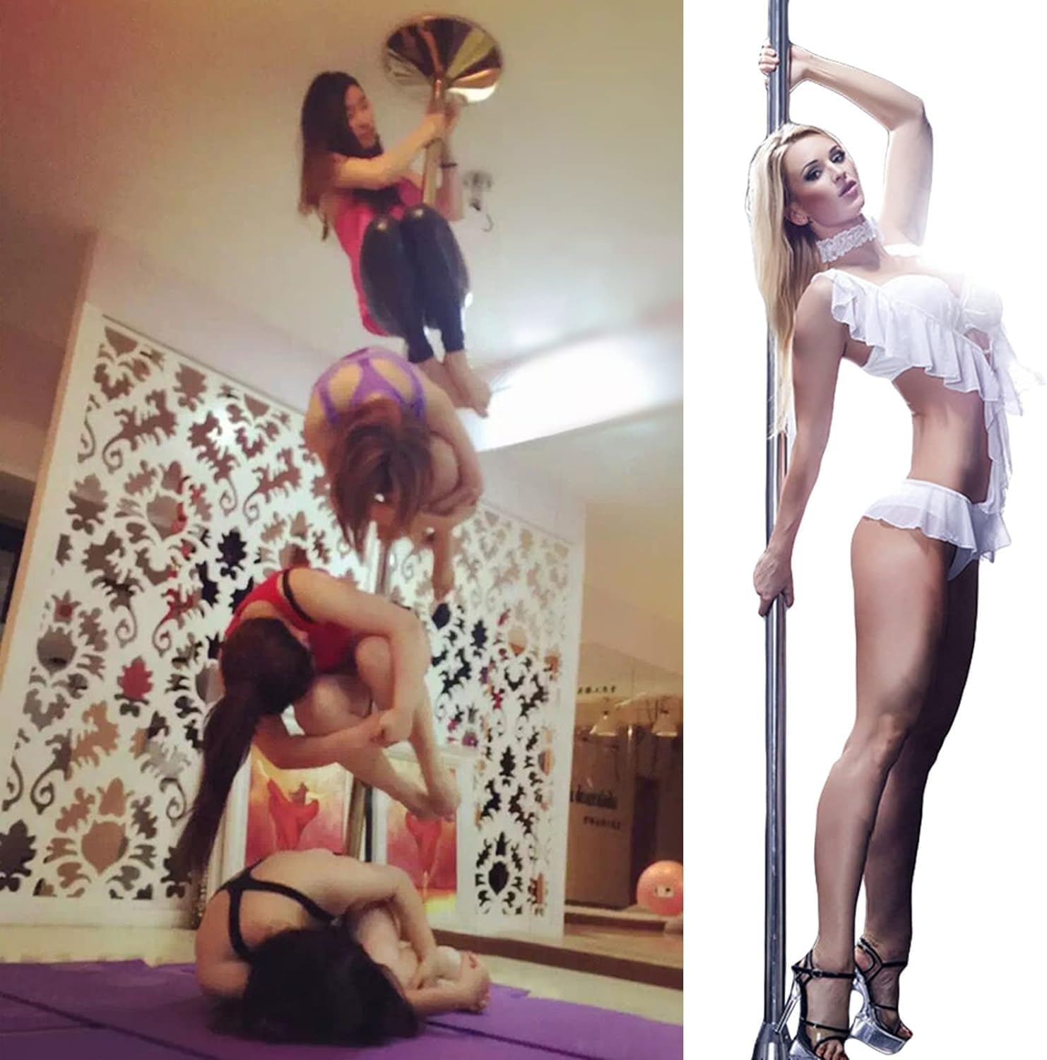 Dancer Pole,Dance Pole Spinning Pole Dancing Pole Adjustable Fitness Pole, 45Mm Heavy-Duty Portable Dance Pole Kit for Beginner/Professional Dancer, Easy Setup,Silver3.7M3.8M/，Silv