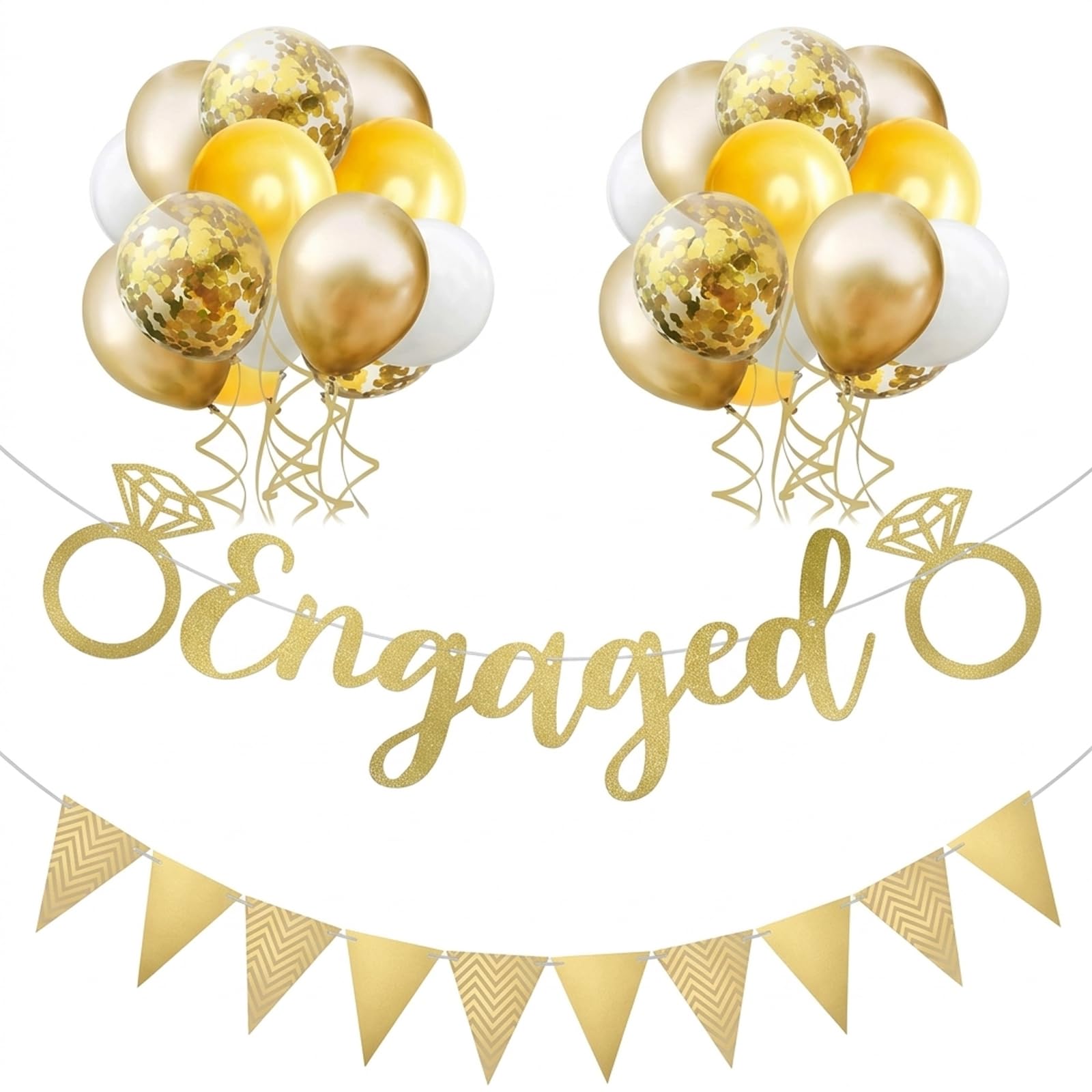 Engagement Party Decorations, Romantic Celebration Banner with Garland and Balloons, Versatile Setup for Ceiling and Wall Displays, Complete Set with 3 Metre Banner and 30 Balloons