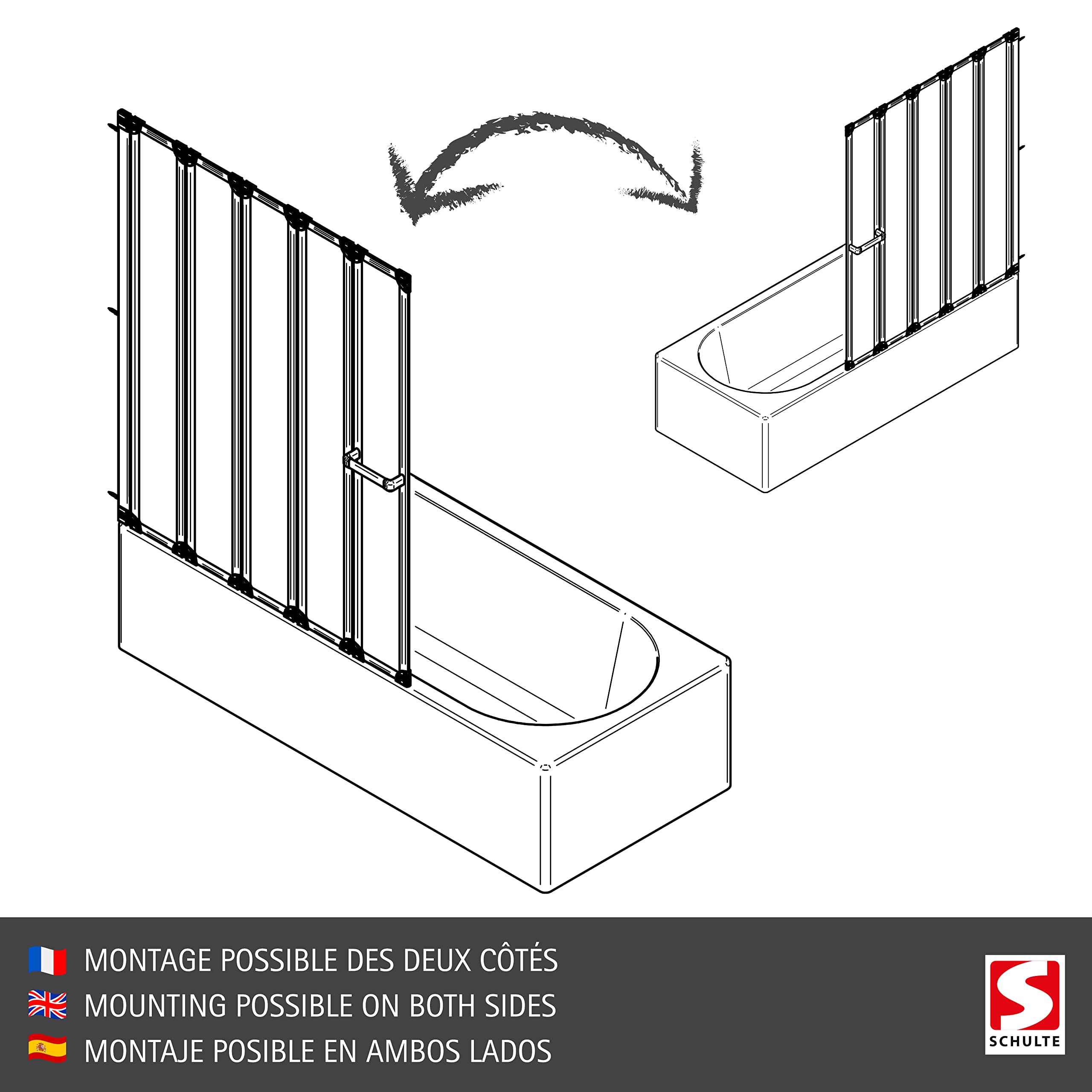 Schulte pare baignoire 115xh.140 blanc 5 volets 28+3x22+21, réversible | pivotant rabattable à 180° verre acrylique 3mm