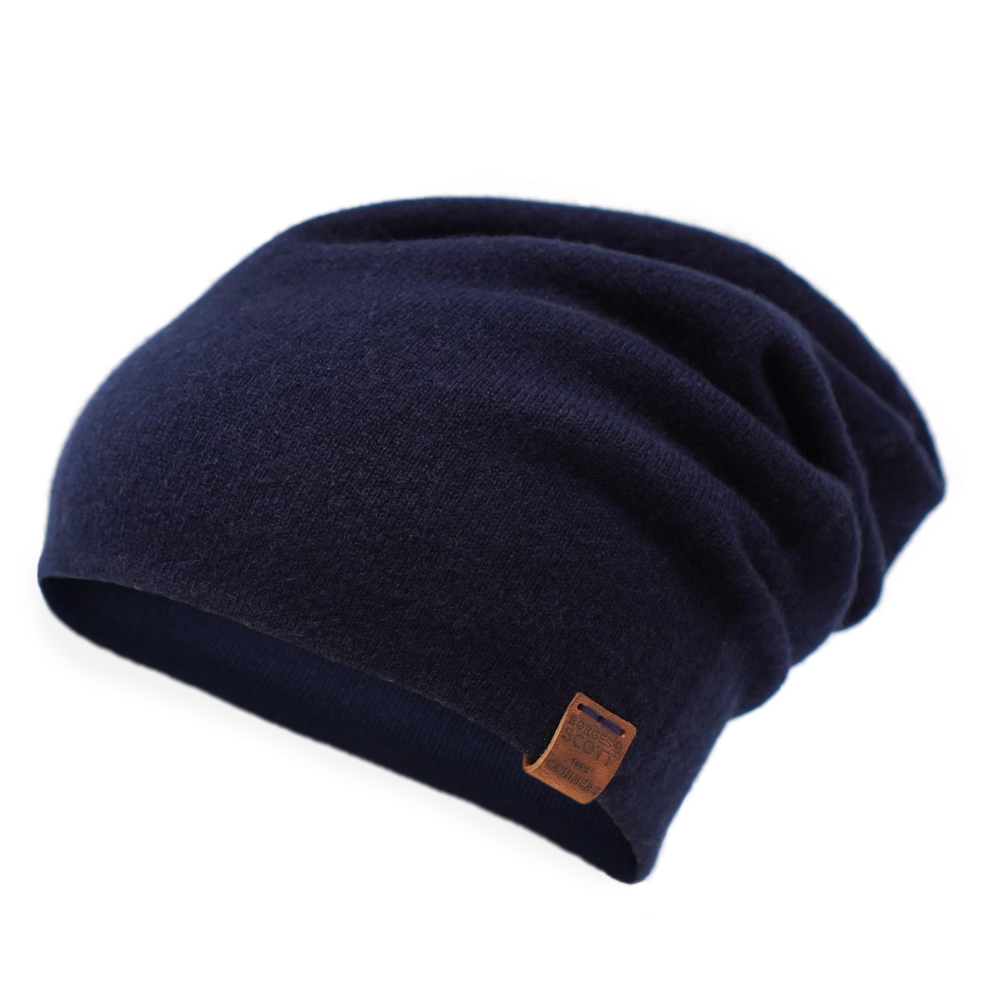 Borges & Scott Unisex Navy The Aspen - Double Layer Beanie Hat - 100% Cashmere - Made In Nepal