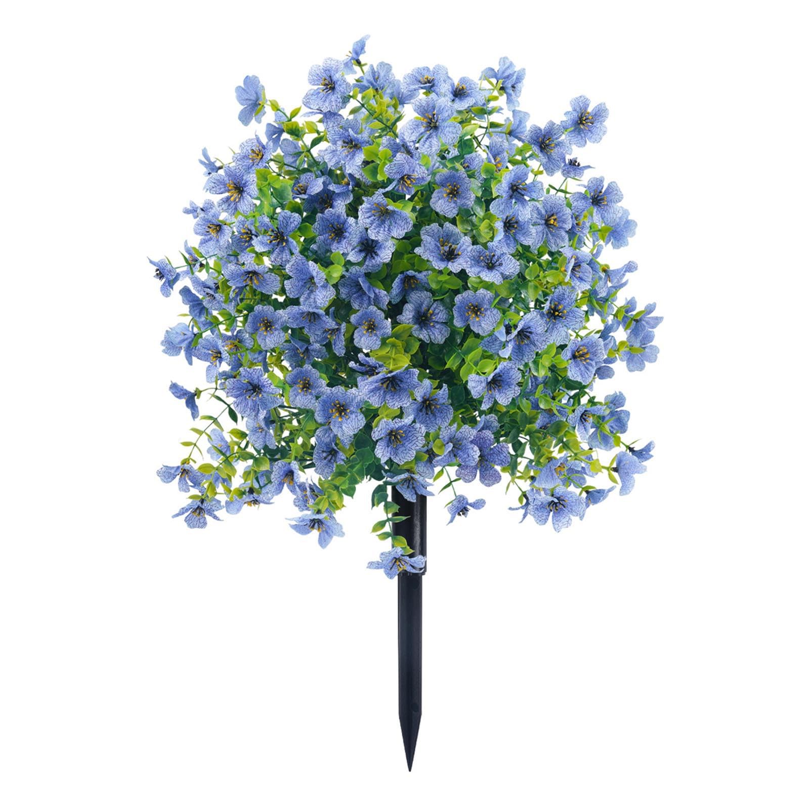 Plantas artificiales densas azules para exterior en macetas de terraza