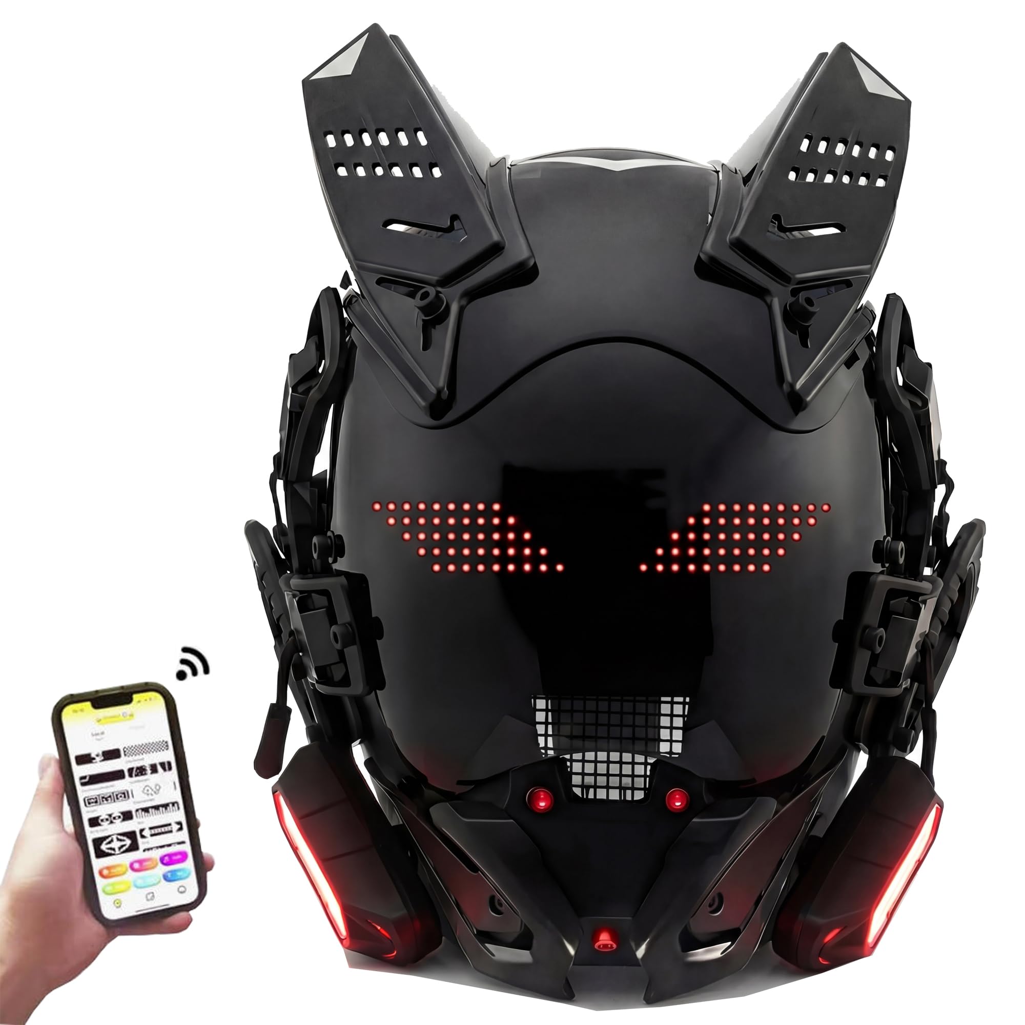 Cyberpunk Gothic Mask Helmet For Adult,LED Bluetooth Mask,Futuristic Punk Techwear,Cosplay Halloween Fit Party Music Festival (Black)