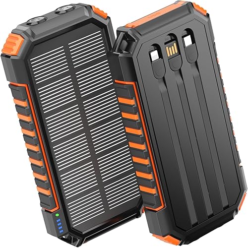 Hiluckey Solar Power Bank 27000mAh with Built-in Cables