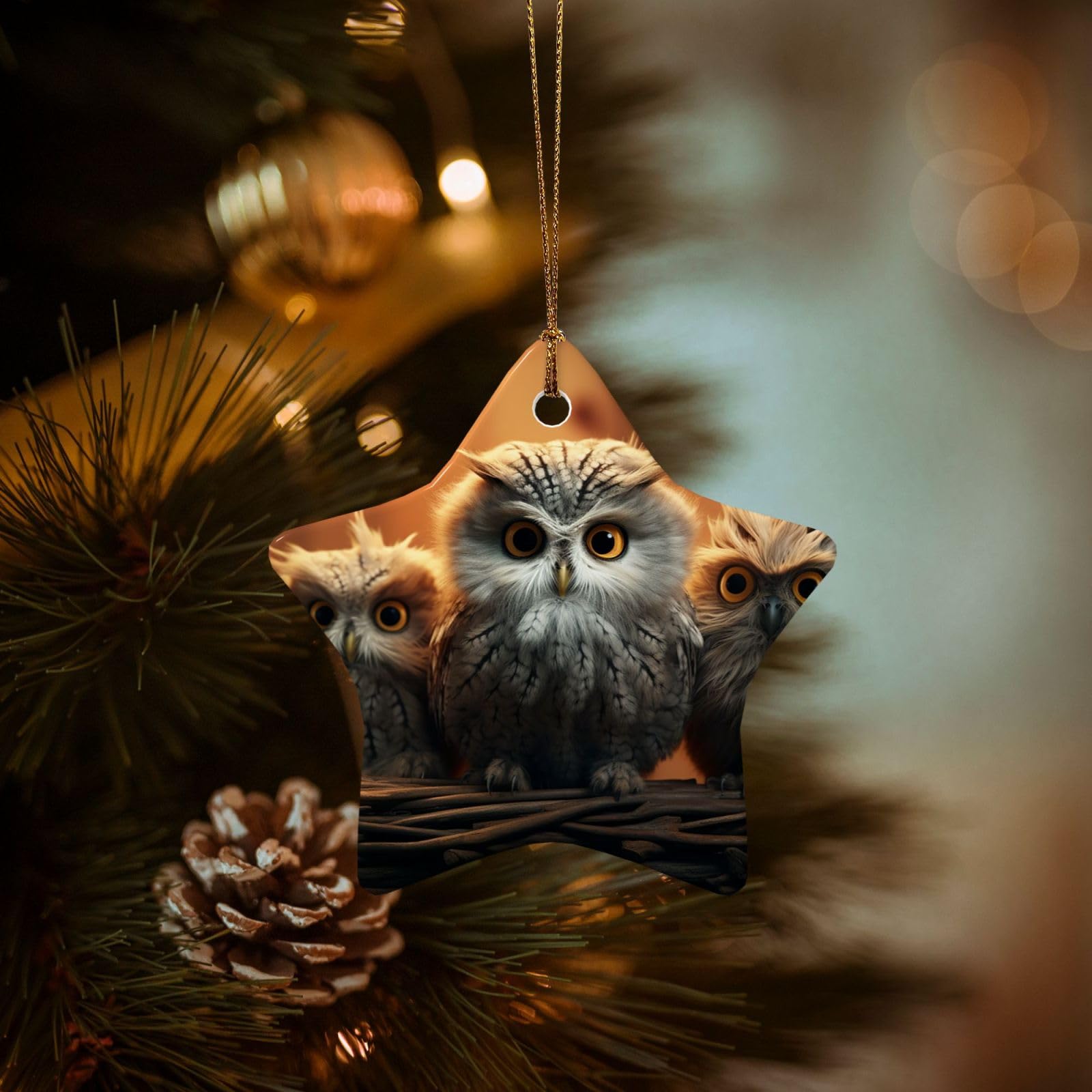 Christmas Ornaments for Christmas Tree Decoration Hanging Cute Owl Baby Ornament with Gold Ribbon Crafts Star Shape Ceramic Pendant for Keepsake Gifts Xmas Decor Party Supplies