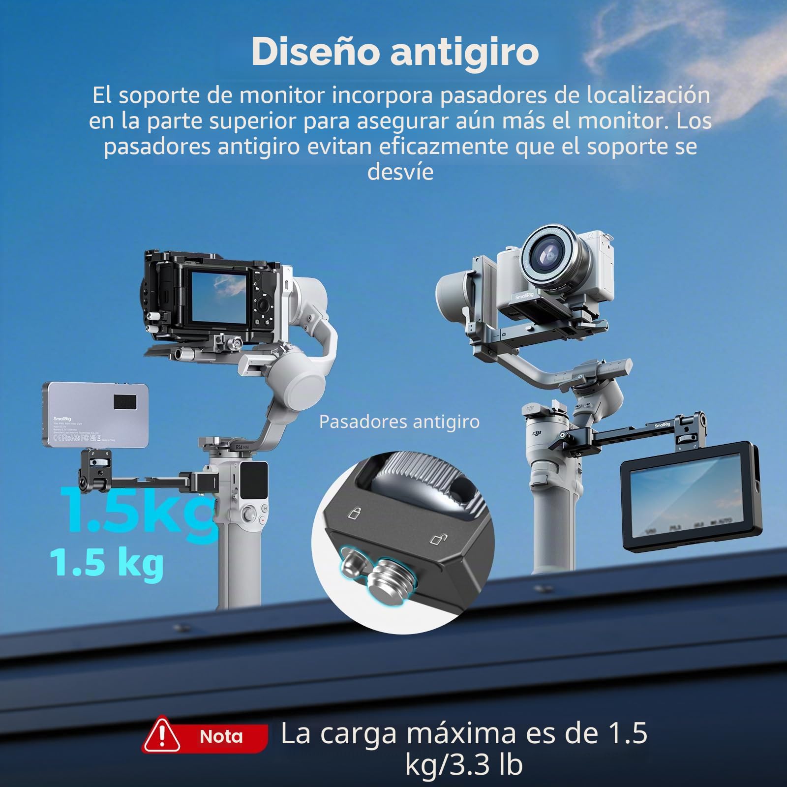SMALLRIG Soporte ajustable para monitor de cámara con liberación rápida OTAN y protección antitorsión para DJI RS 2/RSC 2/RS 3/RS 3 Pro/RS 3 Mini/RS 4 Mini – 5337