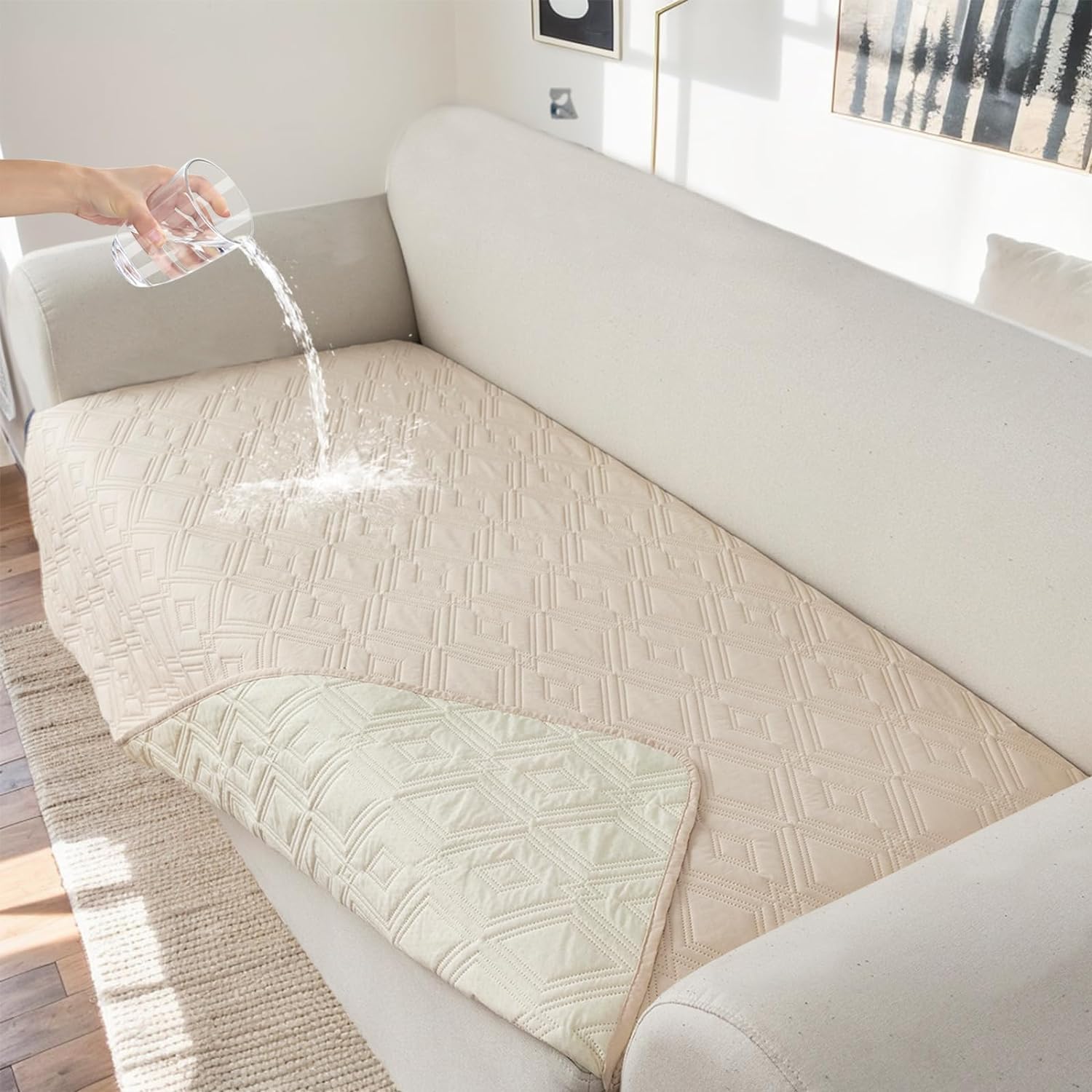 FASCINATDECO Waterproof Sofa Covers 2 Seater, Sofa Seat Cushion Covers, Non Slip Sofa Covers, Sofa Slipcovers, Pet Couch Covers, Washable Sofa Protectors from Pets Kids Dogs (Beige, 2 Seater)
