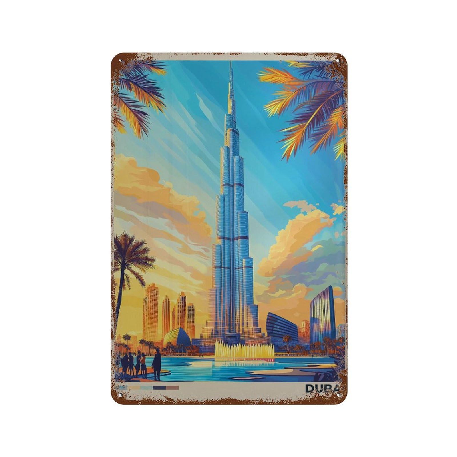 xiaoxiaoshen Dubai Travel Burj Khalifa UAE (2) Wall Decor Art Metal Tin Poster Modern Home Decor Art Home Bar Shop Decorations Vintage Sign 30x20cm