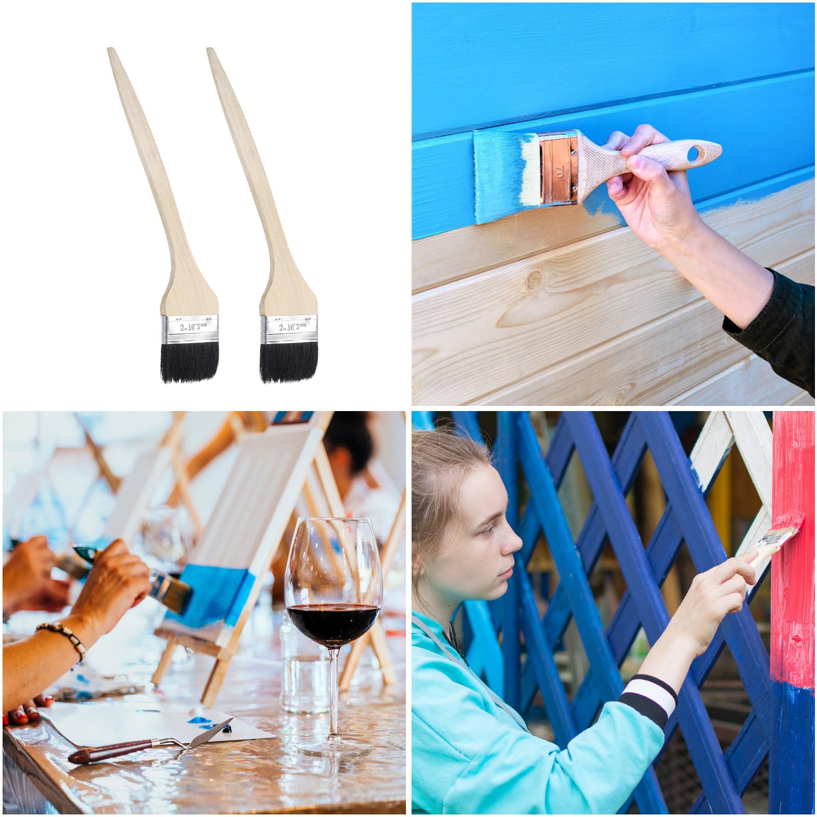 uxcell 3 pinceles curvados de 3 pulgadas de ancho para pintura de pared, cerdas suaves con mango largo de madera para pintura de bricolaje tratamiento de pared