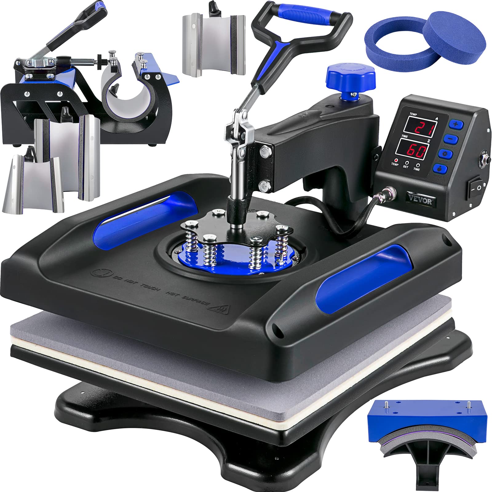VEVOR 15x15 Heat Press Machine 8 in 1, 360° Swing Away Upgraded Digital Multifunction Printing Transfer Sublimation for DIY T Shirts Mug Hat Plate Cap Bag, Blue-15x15
