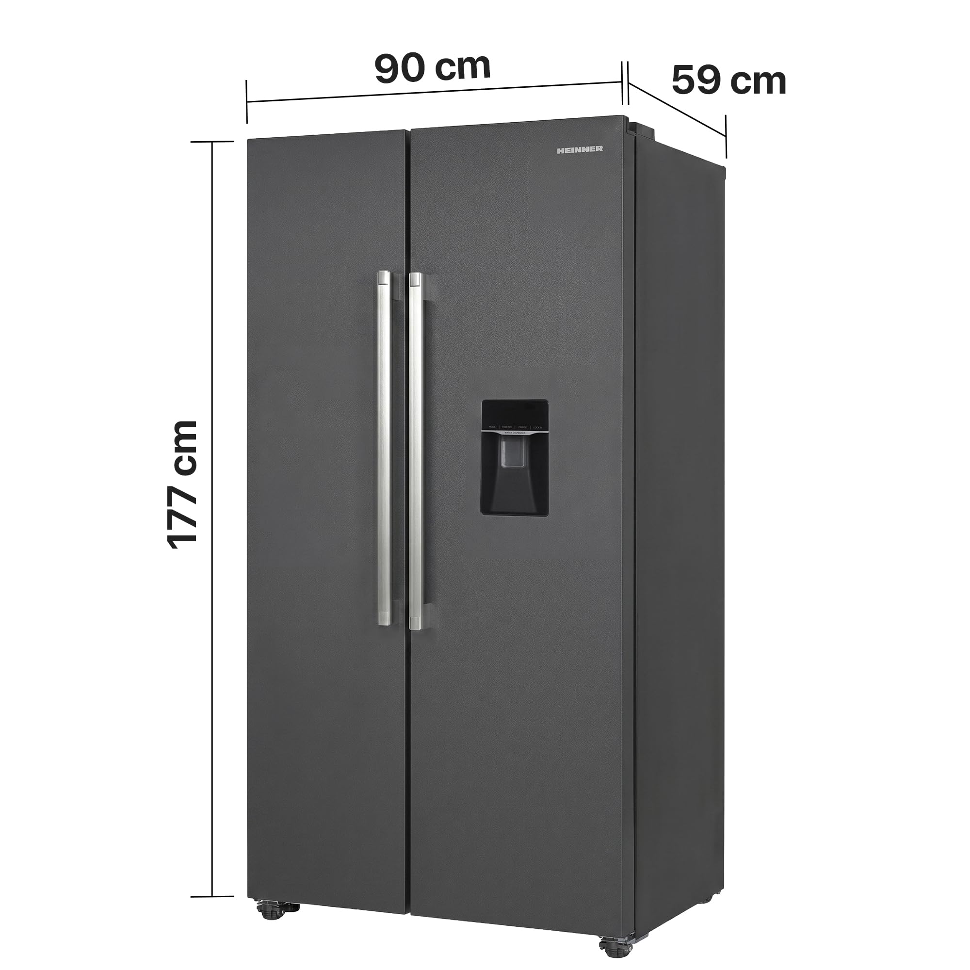 Side-by-Side Kühlschrank 439 L – Total No Frost, Inverter-Kompressor, Wasserspender – amerikanischer Kühlschrank mit Doppeltür, Dunkelgrau, Energieeffizienzklasse E – HSBS-HM439NFINVDGWDE