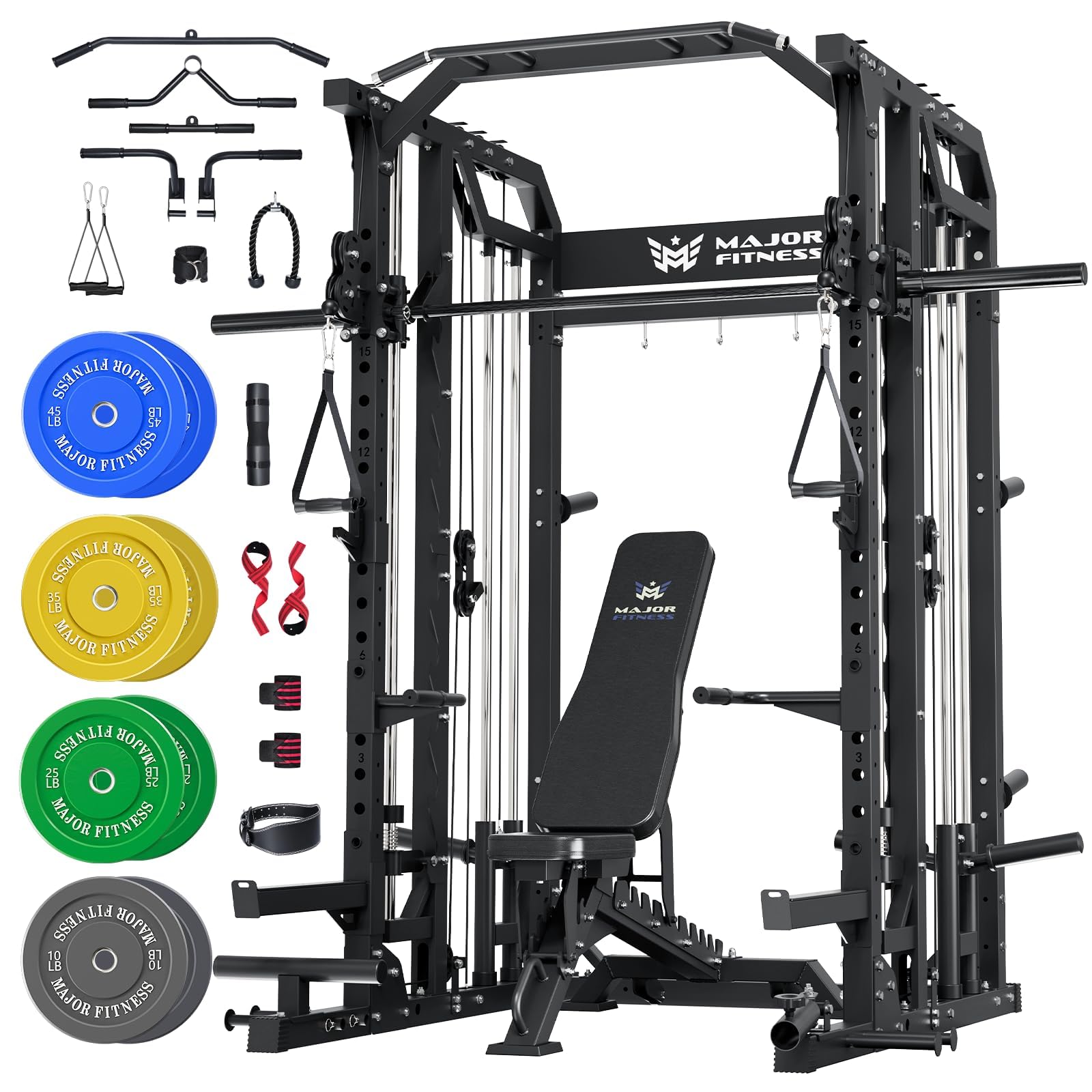 Major Fitness Drone2 Smith△ Machine – All-in-One Home Gym Squat Rack with Weight Bar, Dual LAT Pull-Down Systems &amp; Cable Crossover Machine