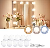 Consciot Hollywood Vanity Mirror Lights: 10 Dimmable LED Bulbs, 3 Color Temps, 9 Brightness Levels, USB Stick-On for Makeup Dressing Mirror