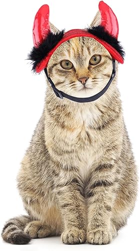 ABLAZEZAI Diadema de Halloween para mascotas, sombrero ajustable de cuerno de diablo para perros, accesorios para disfraz de Halloween para gatos,