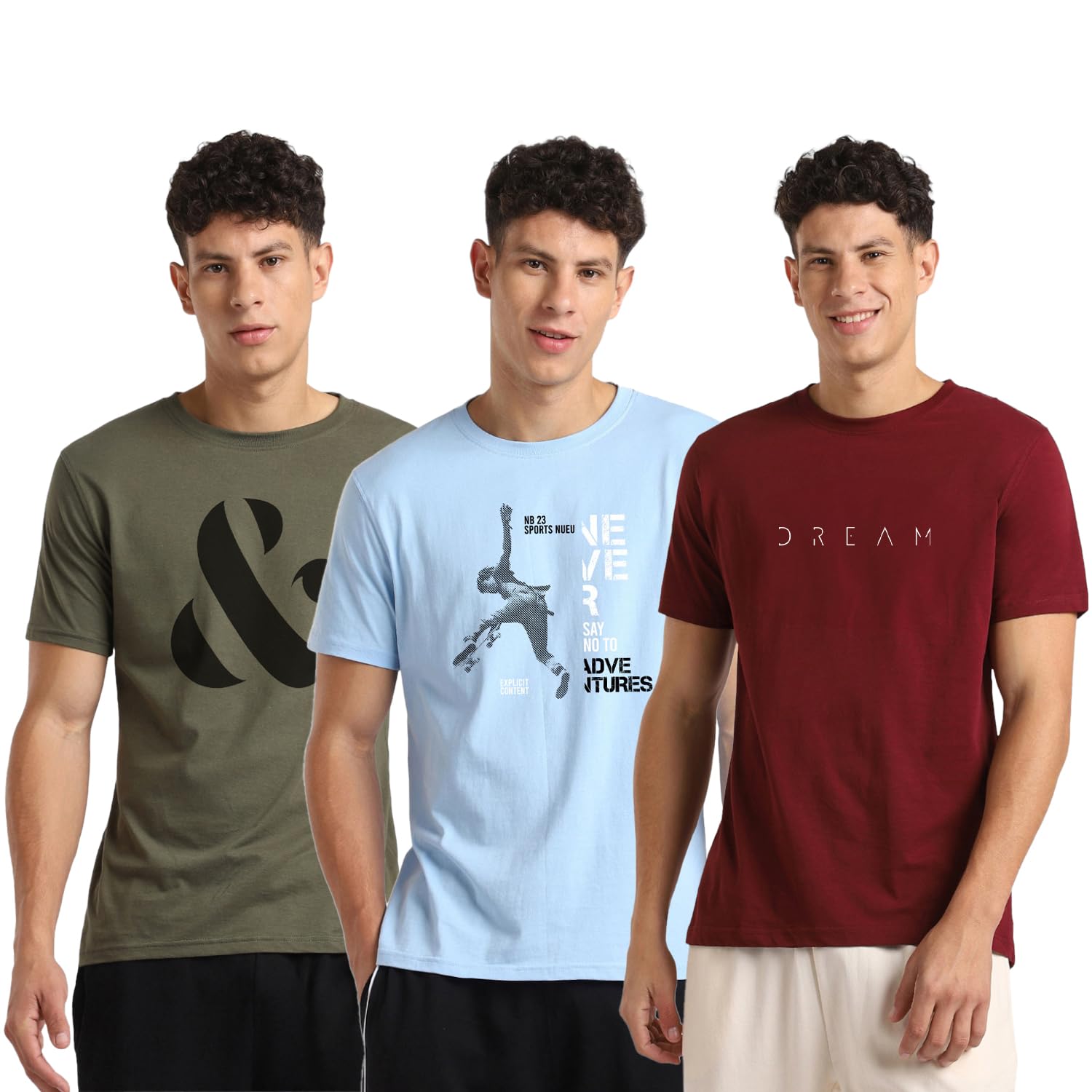 Men's Graphic Printed Regular Fit Cotton T-Shirt (Pack of 3)