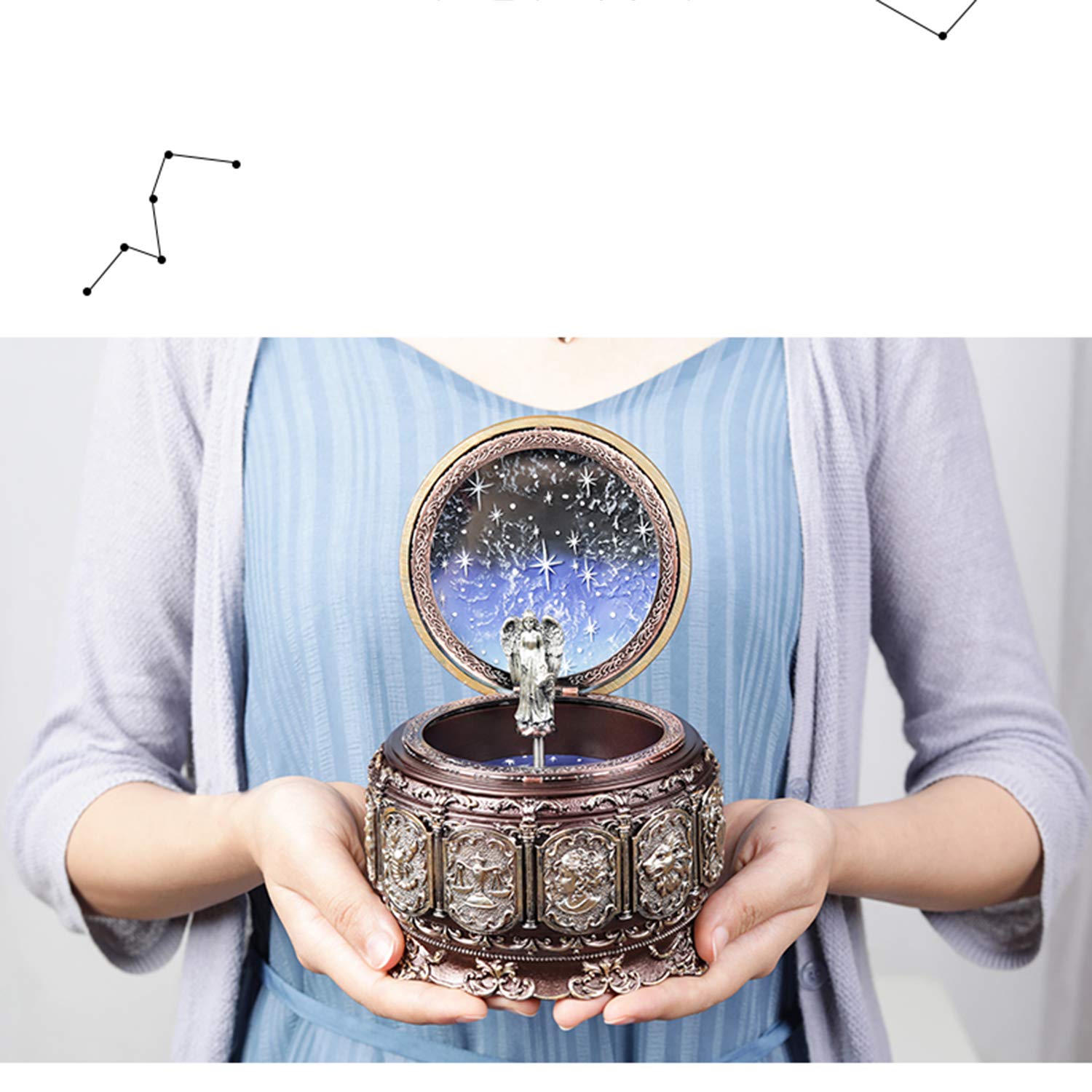 Caja De Música Clásica De Doce Constelaciones Giratorias, Talla En Relieve, Artesanías En Resina, Regalo De Cumpleaños
