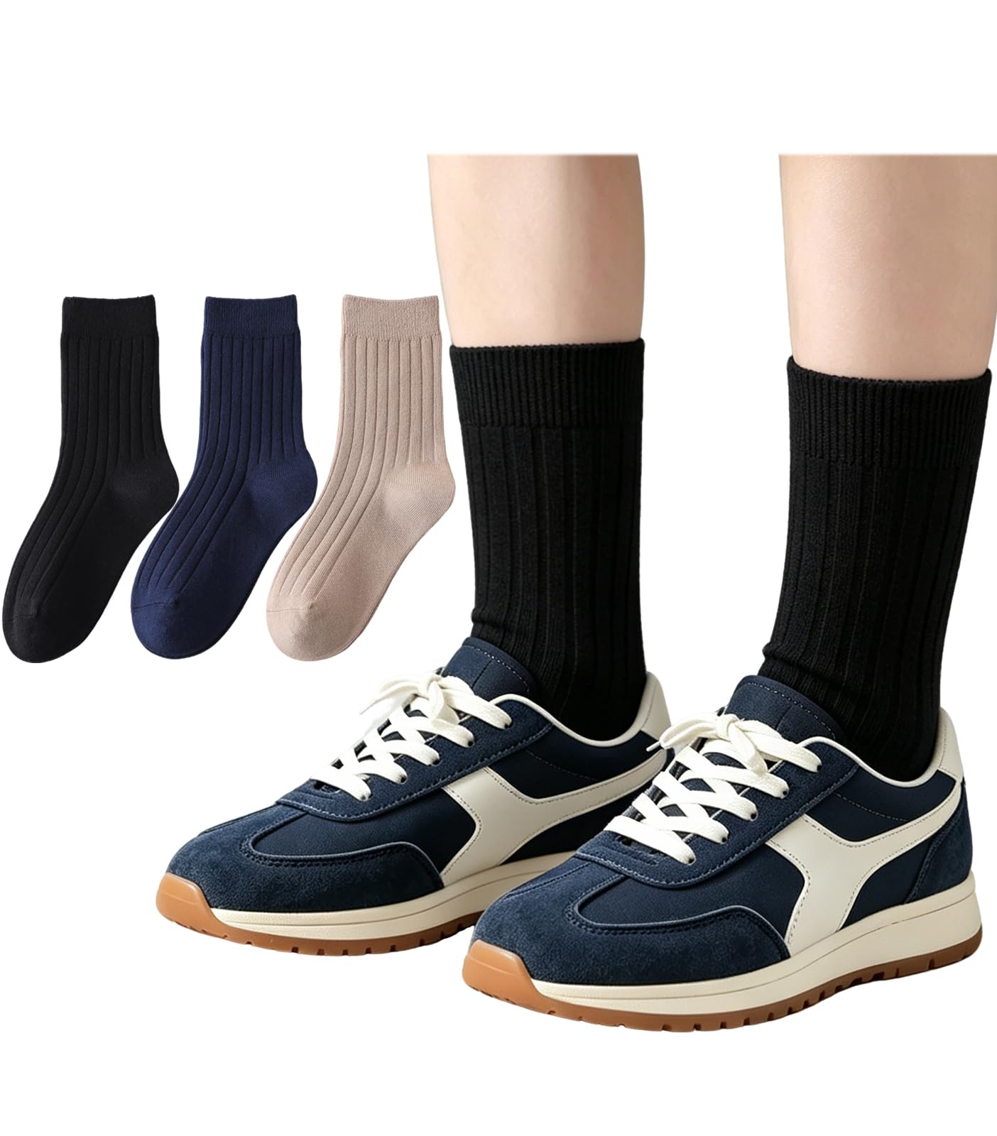 3 Pairs Boys Dress Socks Kids Girls Black Crew Uniform Sock for Toddler