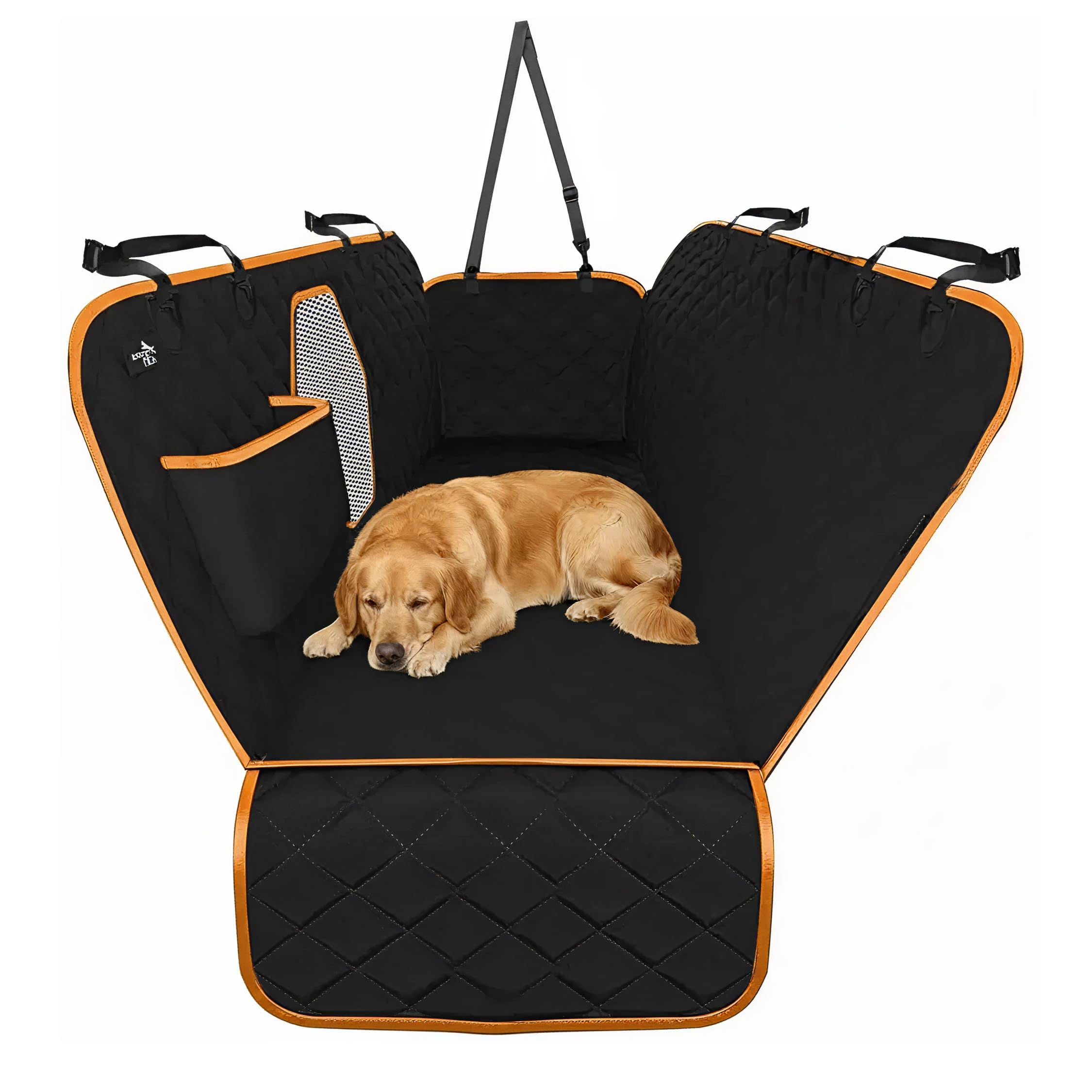 Active Pets Dog Car Seat Cover for Back Seat, Waterproof Pet Protection Hammock, SUV Truck Car Backseat Protector with Safety Features, XL, Orange