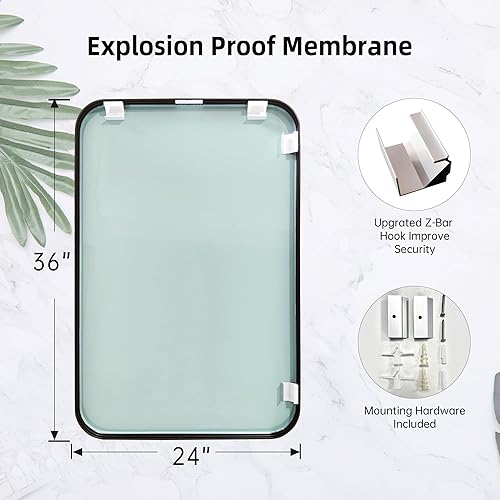 Miniatura 5 de Espejo rectangular con marco de metal de bronce cepillado de 24 x 36 pulgadas con esquina redondeada, espejo de baño montado en la pared, espejo de