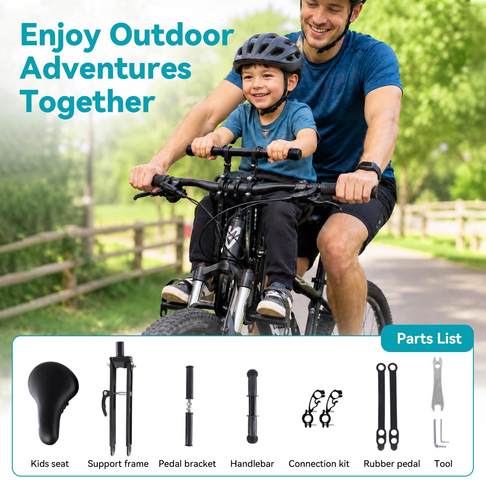 Avant Selle Velo Enfant, Siege Velo Enfant Avant | Siège vélo enfant 2–6 ans, siège PU, support aluminium, poignée de maintien, repose-pieds, pour la plupart des VTT