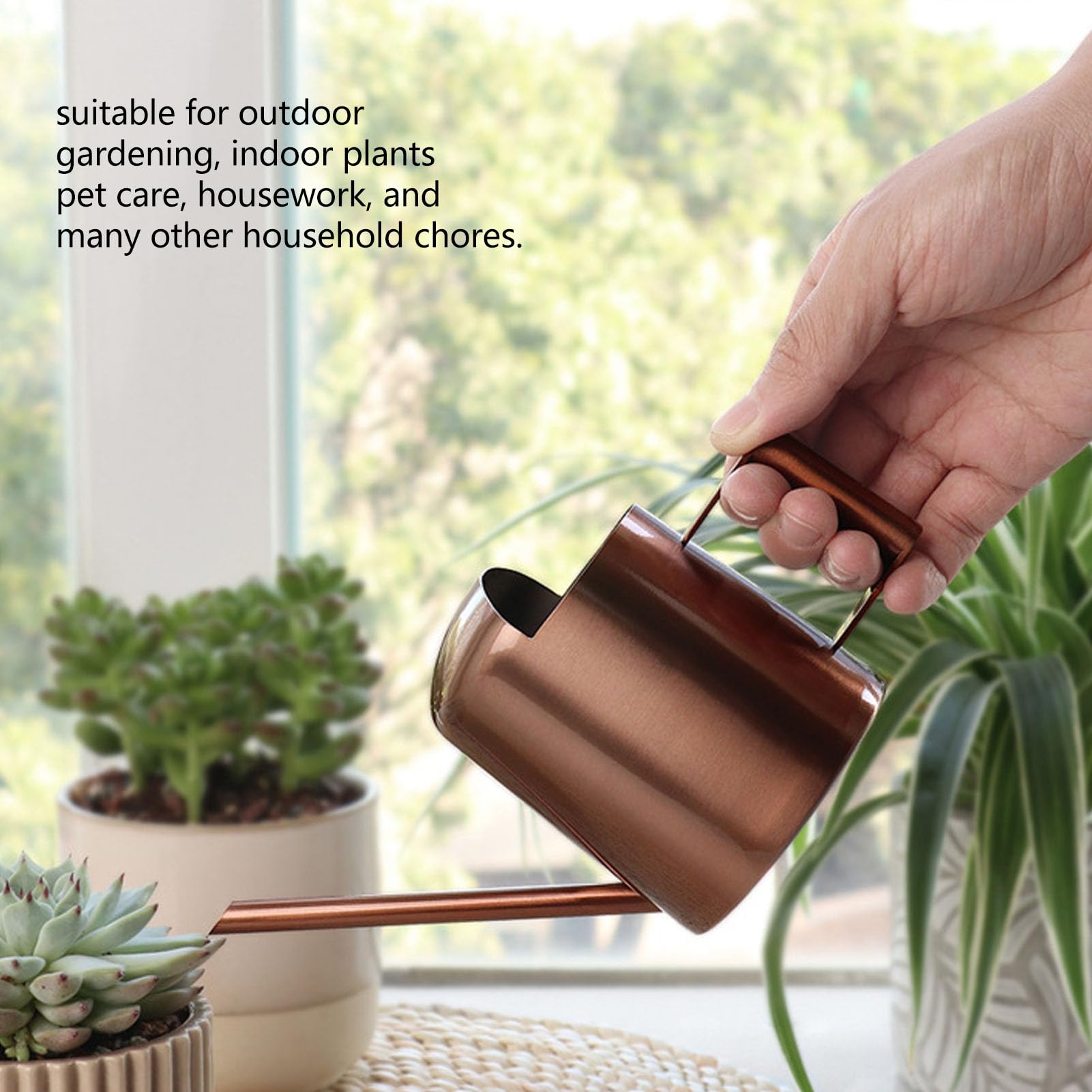 Mini Watering Can, 10oz/300ml Stainless Steel Sprinkling Pot, Long Mouth Spout Garden Outdoor Plants Succulent Tool, Semi Open Small Metal Pot for House Bonsai Flower Decorative
