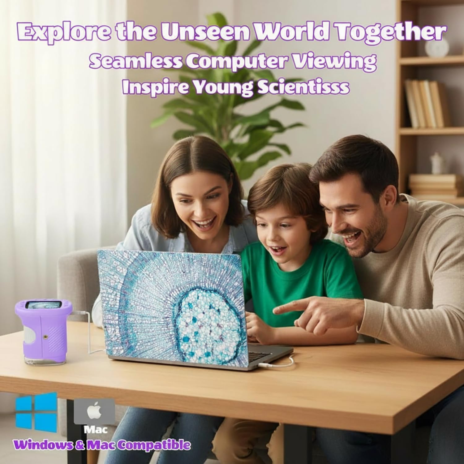 Kids Microscope, 1000X Portable Digital Microscope with 2.4″ IPS Screen & 8 LEDs, USB Rechargeable, STEM Educational Science Kit Toys, Best Christmas Birthday Gifts for 4-12 Year Old Children