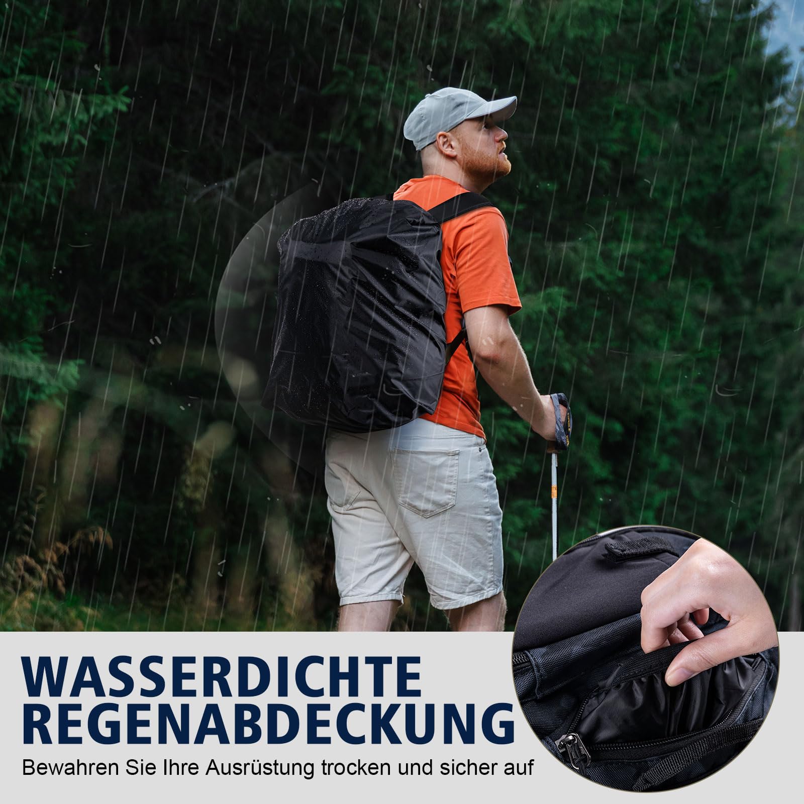 Goture Zaino da pesca, zaino per accessori da pesca con due supporti per canna e parapioggia, borsa per attrezzi da pesca impermeabile con scomparto regolabile e 8 tasche per esche, zaino da 45 litri