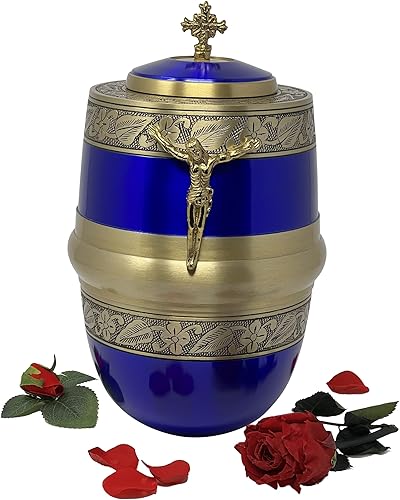 Miniatura 1 de angelAngie Urnas católicas de cremación funeraria para cenizas humanas con una cruz de belleza y figura de Jesucristo, tamaño grande para adultos de