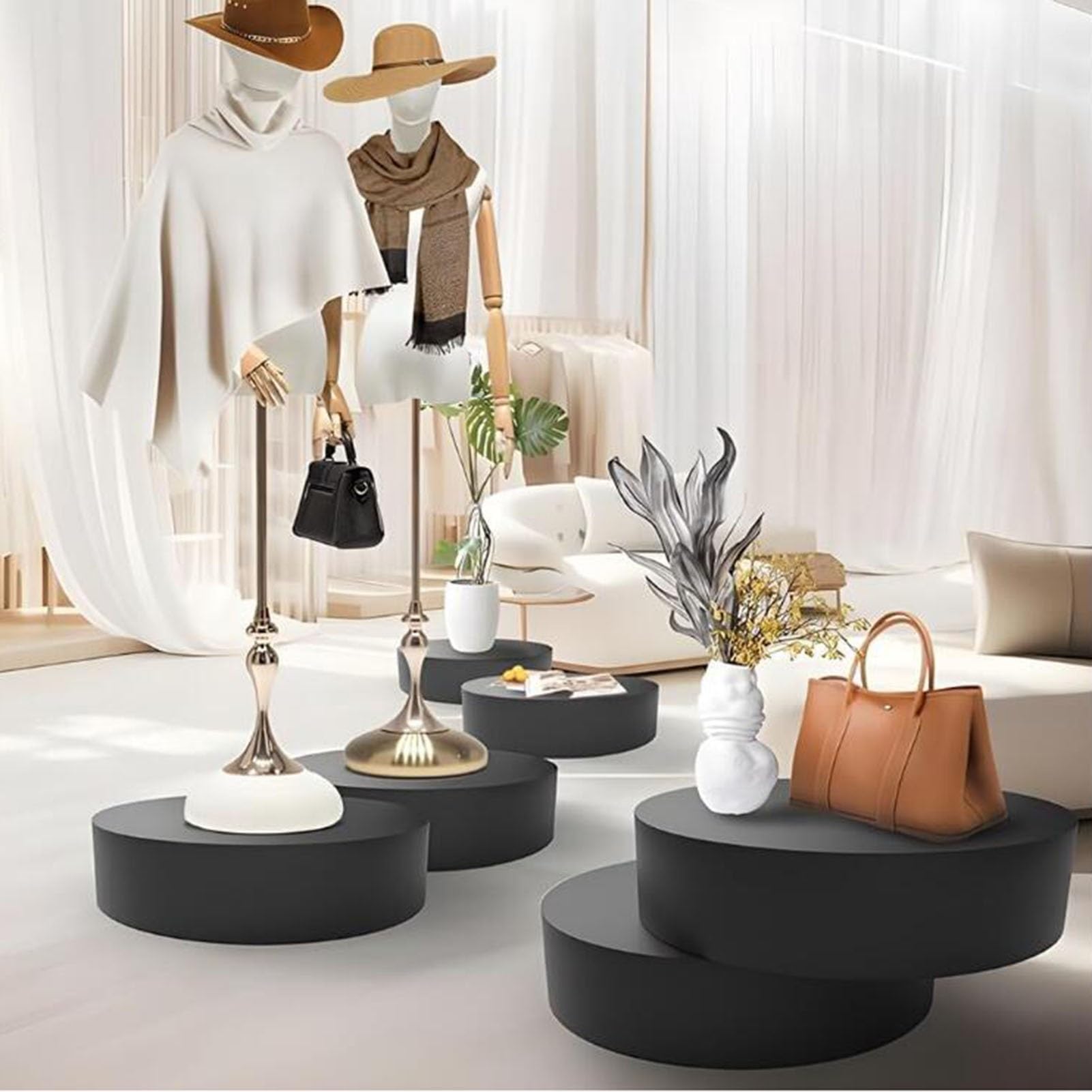 Maniquí de pedestal para exhibición, elevador de base de plataforma nupcial, plataforma cilíndrica redonda para eventos, decoración, negro, 80 x 20 cm