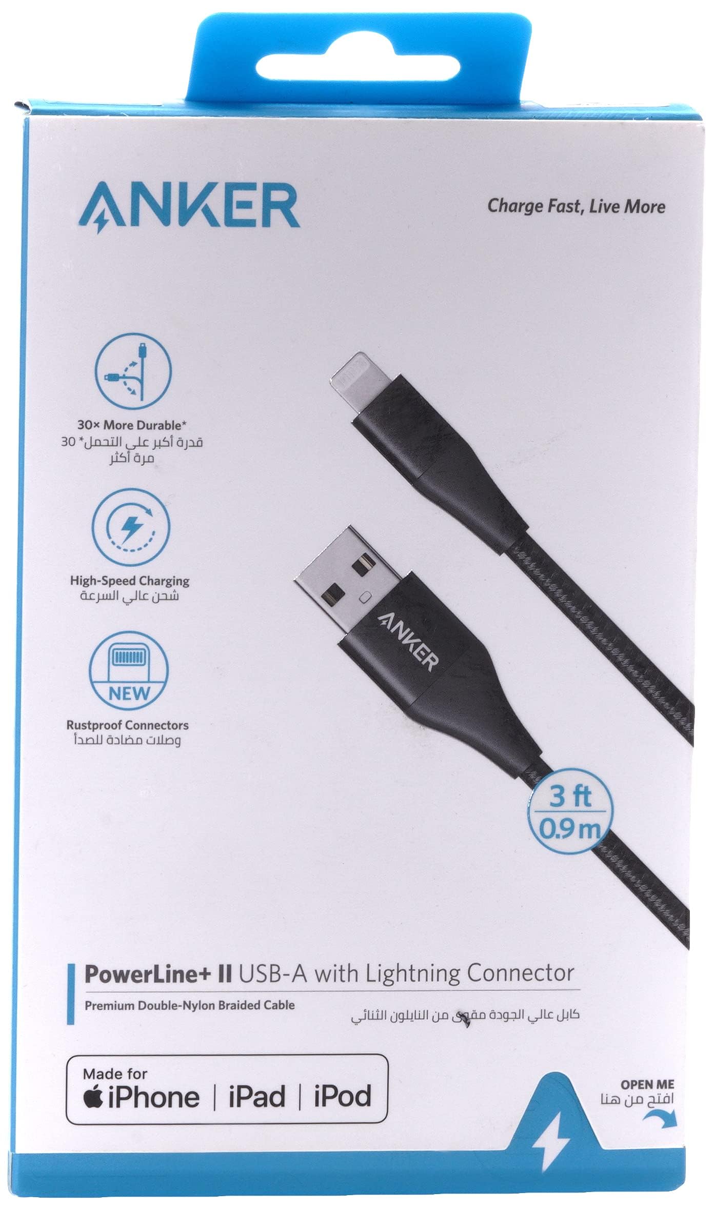 Anker Powerline+ Ii 3Ft Lightning Mfi Certified For Flawless Compatibility With Iphone X / 8/8 Plus / 7/7 Plus / 6/6 Plus / 5 / 5S And More |Black