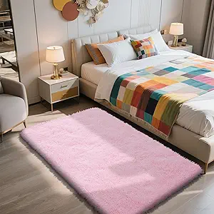 Shag Area Rug for Bedroom 3x5,Pink Fluffy Area Rugs for Living Room,Soft Fuzzy Rug Non-Shedding Indoor Plush Carpet for Kids Bedroom Nursery Dorm Home Decor