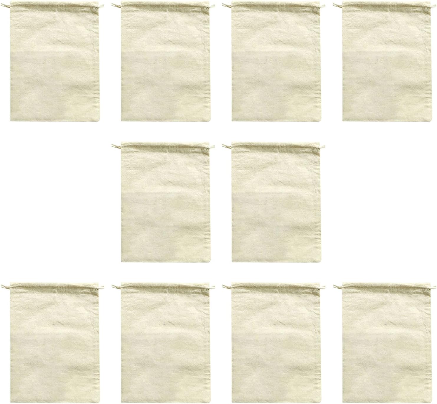 10 Count Cotton Bags with Two Cords Perfect for Organizing Toy Clothes and Snacks Drawstrings Pouches Recyclable Produce Bags