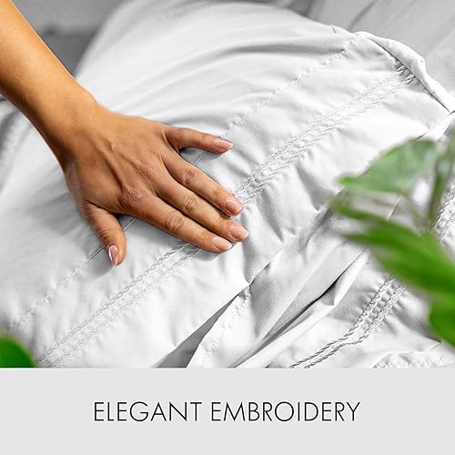 Miniatura 3 de Juego de sábanas tamaño King con bolsillo profundo, juego de sábanas de lujo de 6 piezas ultrasuaves lavables a máquina, sábanas bordadas