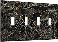 Vista 68 de Cubierta de interruptor de luz de palanca de hojas tropicales negras y doradas, hoja de palmera, decoración de 1 cuadrilla, placa frontal eléctrica