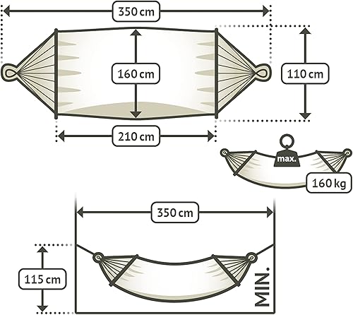 Vista 60 de La Siesta® Alisio Hamaca con barra esparcidora, hamaca exterior resistente a la intemperie, hamaca exterior de tela para 2 personas, máximo 355