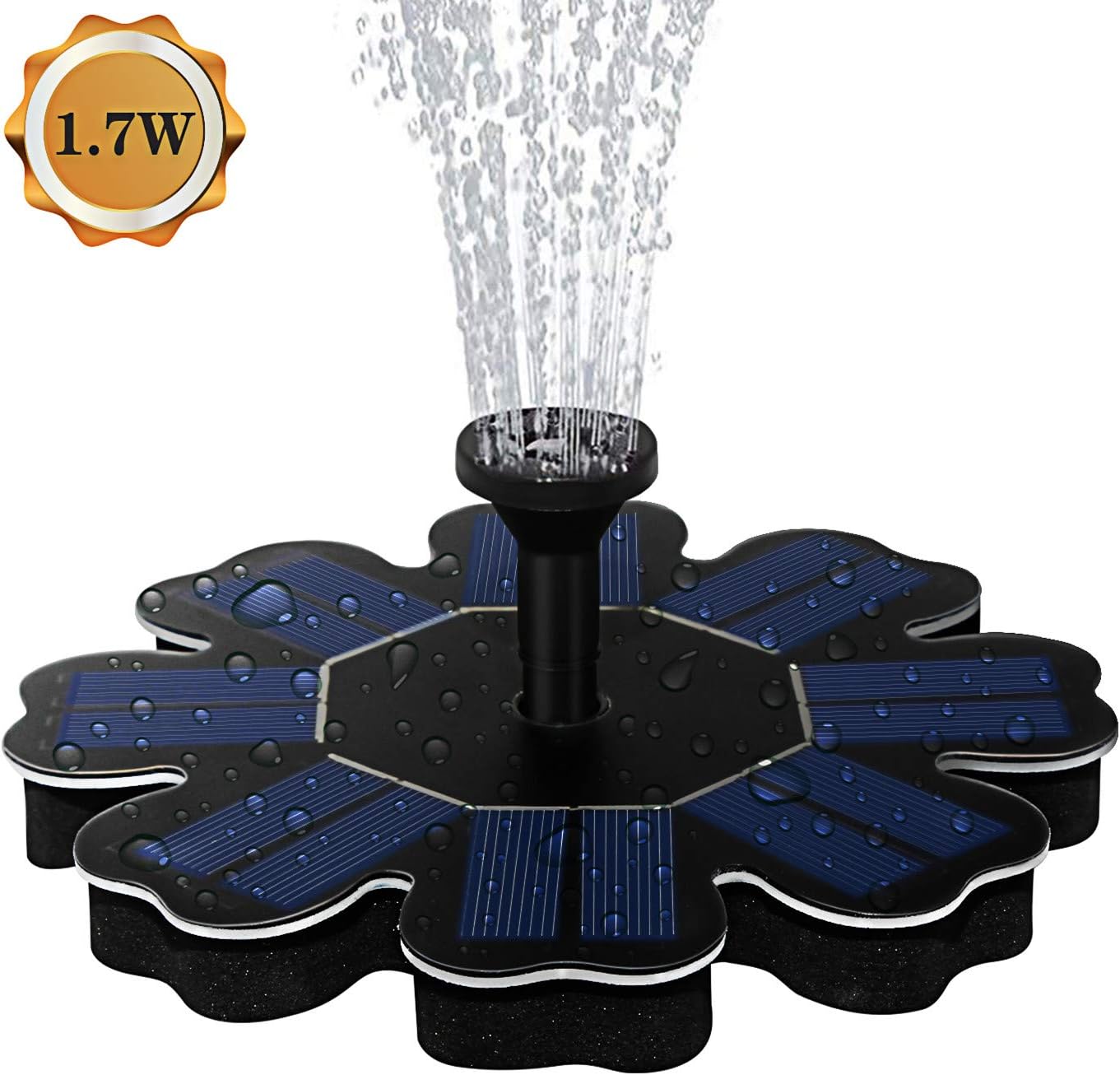 AMYER Solar Fountain, Solar birdbath Fountain, Solar Powered Fountain Pump, 1.7W Solar Panel Kit, Solar Water Fountain for Pool, Pond, Garden, Fish Tank, Aquarium