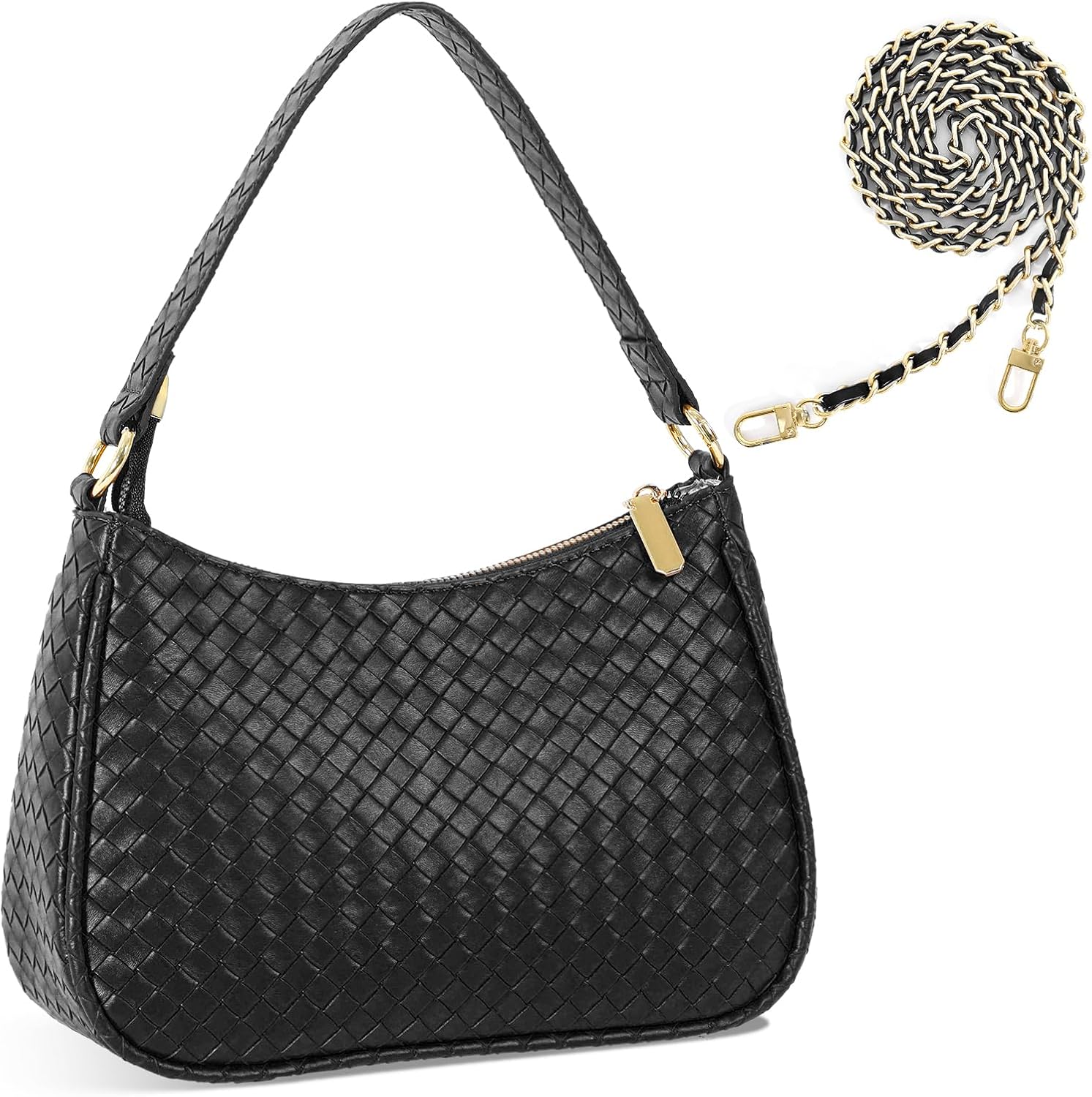 Woven Shoulder Bag for Women Gifts Detachable Strap Vegan Leather Hobo Handbag Purses Quilted Crossbody Crescent Mini Clutch