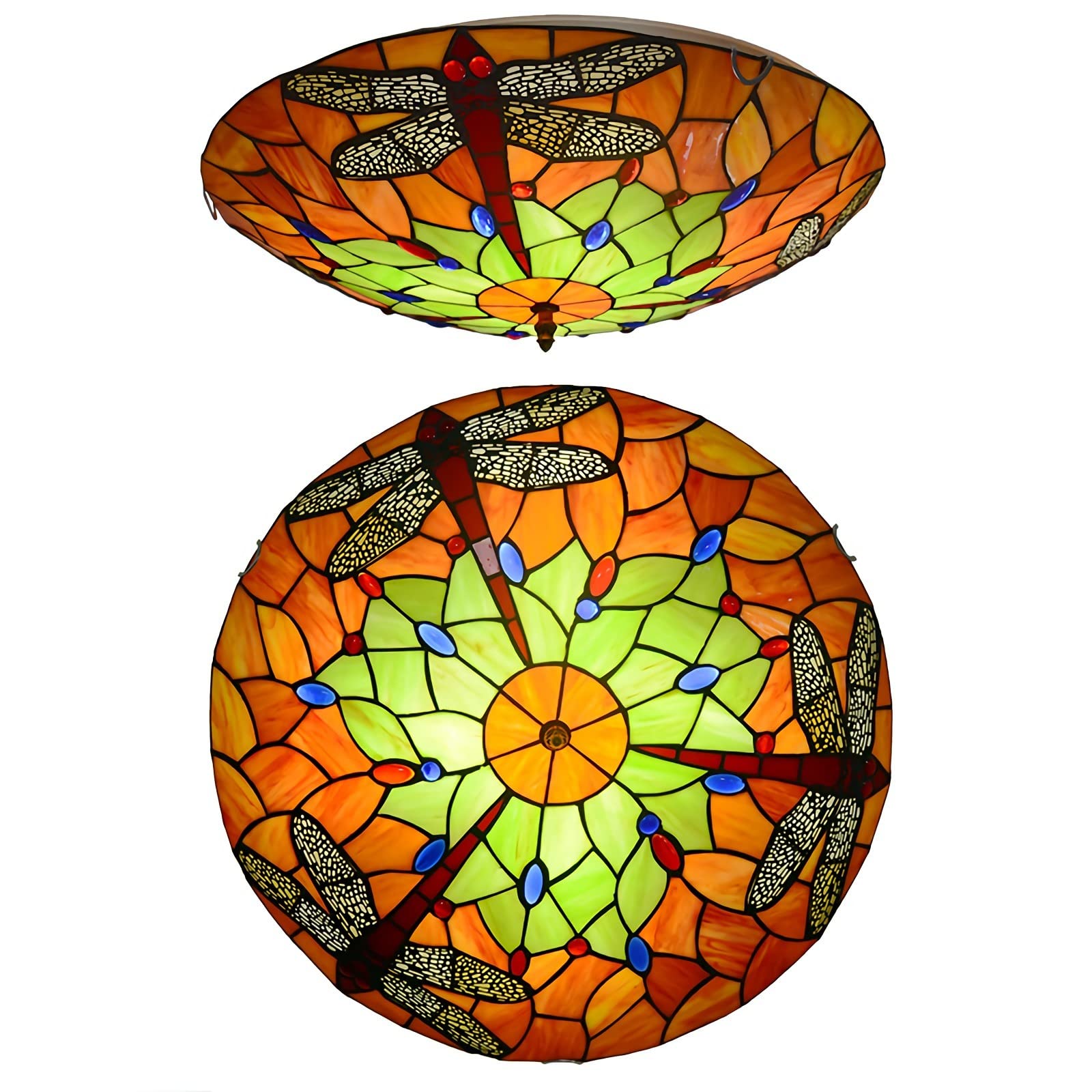 Lampa sufitowa LED 12/16/20 cali, okrągła oprawa wpuszczana z kolorowego szkła, styl vintage E27, dekoracyjny żyrandol do salonu, sypialni, jadalni, korytarza, kuchni, Dx03b 40 cm (dx08a 50 cm)