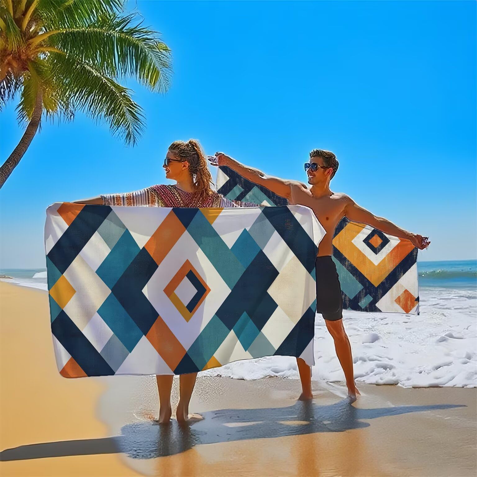 Bohemia Ręcznik plażowy dla dorosłych, ręcznik z mikrofibry 100 x 200 cm, duży, 2 sztuki, ręczniki kąpielowe, unikalne zatrzaskowe, chłonne, szybkoschnące, odporne na piasek, lekka konstrukcja, do