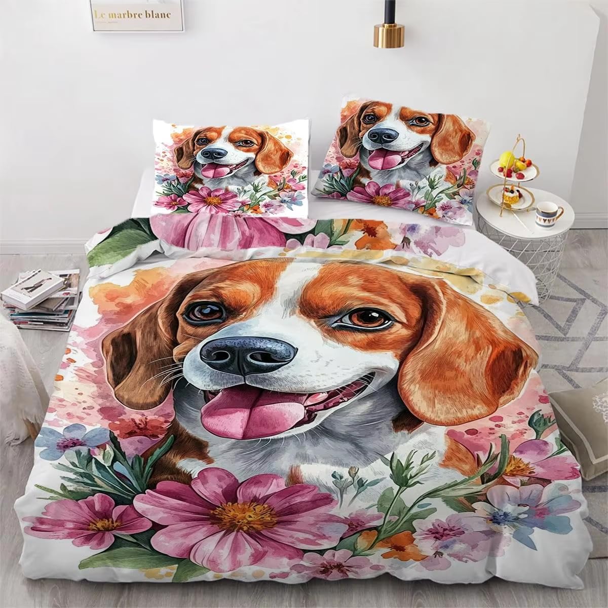 NDXRWDZR King Size Duvet Set Beagle Duvet Cover with Zipper Closure Bedding Set for Aldults Kids Soft Hypoallergenic Microfiber Quilt Cover 230x220 cm + 2 Pillowcases 50x75 cm