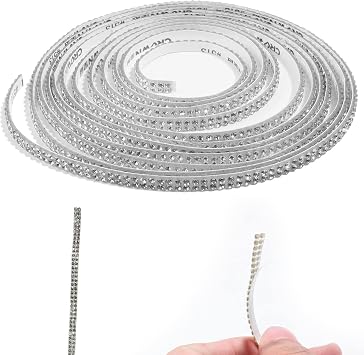 3 Yards Self-Adhesive Rhinestone Ribbon Crystal Diamond Sticker Glitter Bling Ribbons Roll Banding Belt Wrap for Crafts DIY Event Dress Shoes Phone Car Party Decorations White 2 Rows