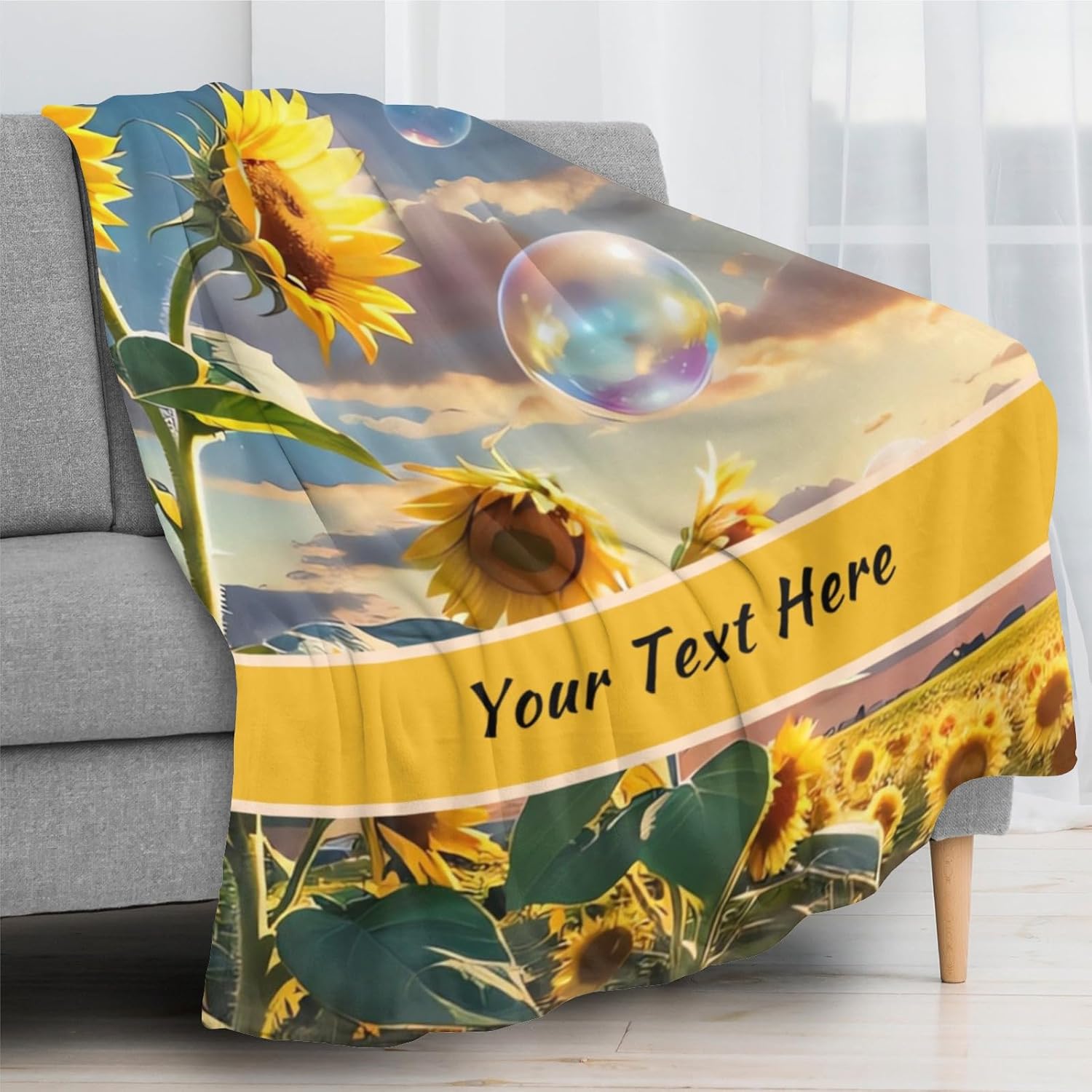 Custom Sunflower Blankets and Throws, Customized Blanket with Name for Girl Women, Soft and Comfortable, 40"" x 50""