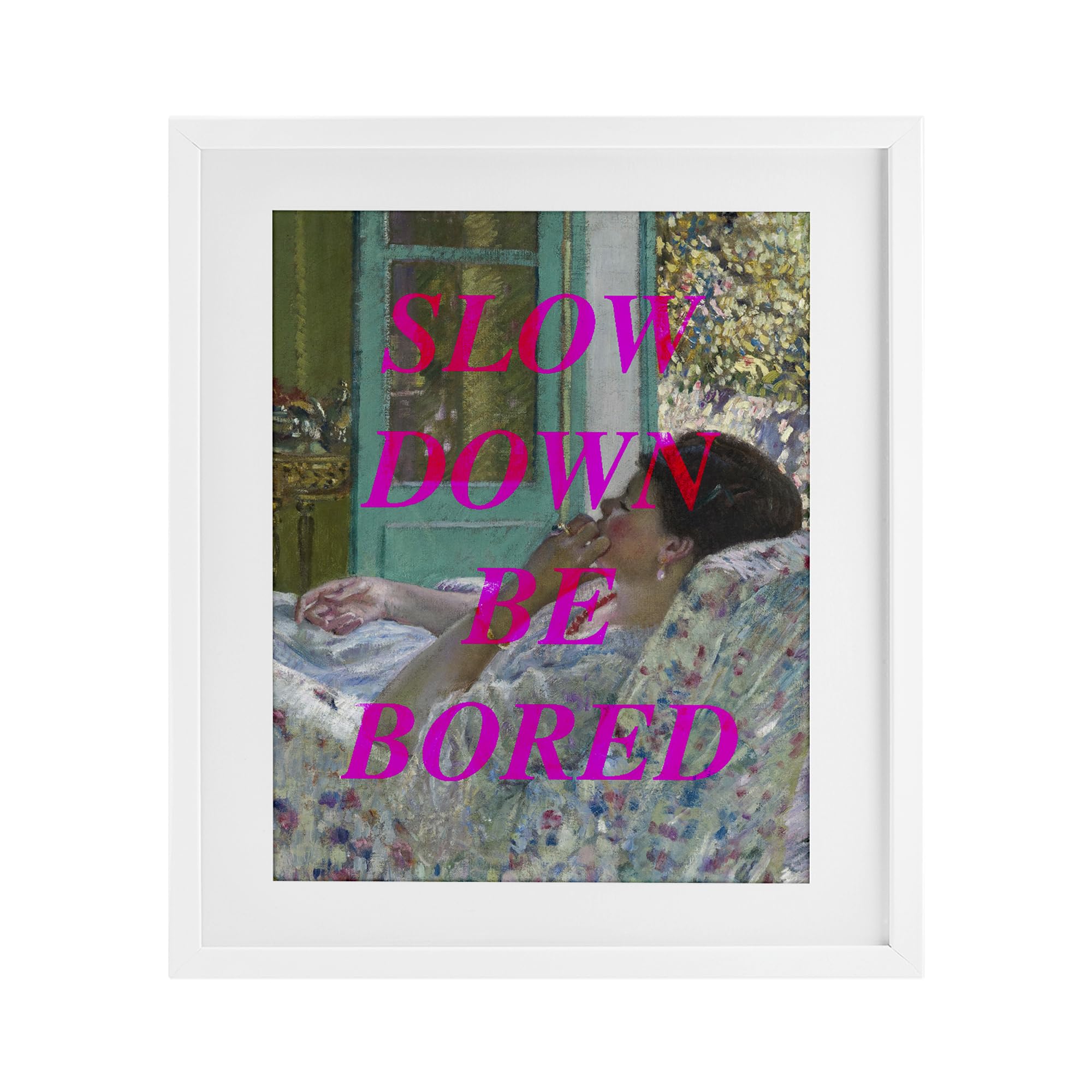 Affiche encadrée Slow Down blanche en verre véritable aux finitions premium
