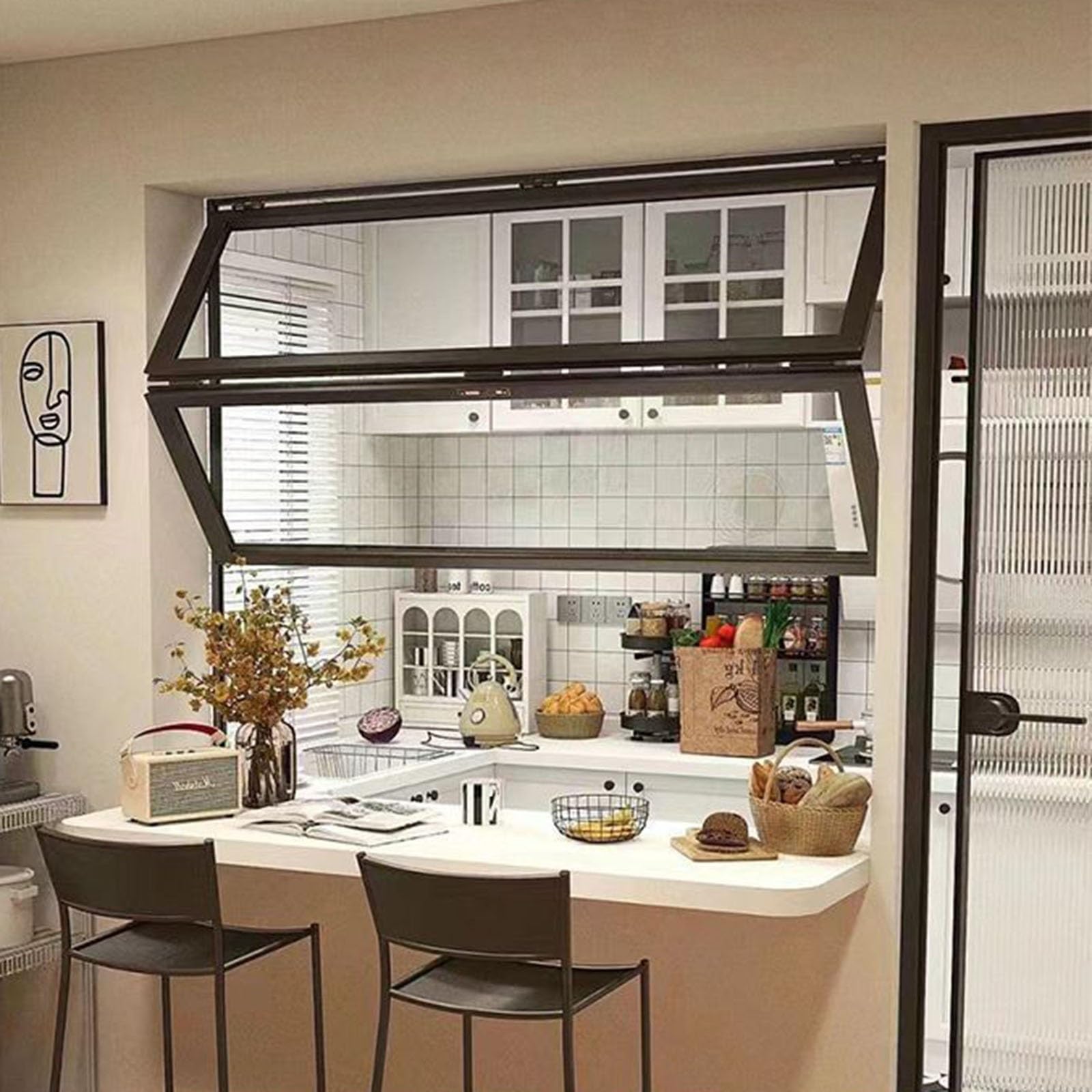 Ventana de marco de aluminio deslizante vertical doble para aperitivos
