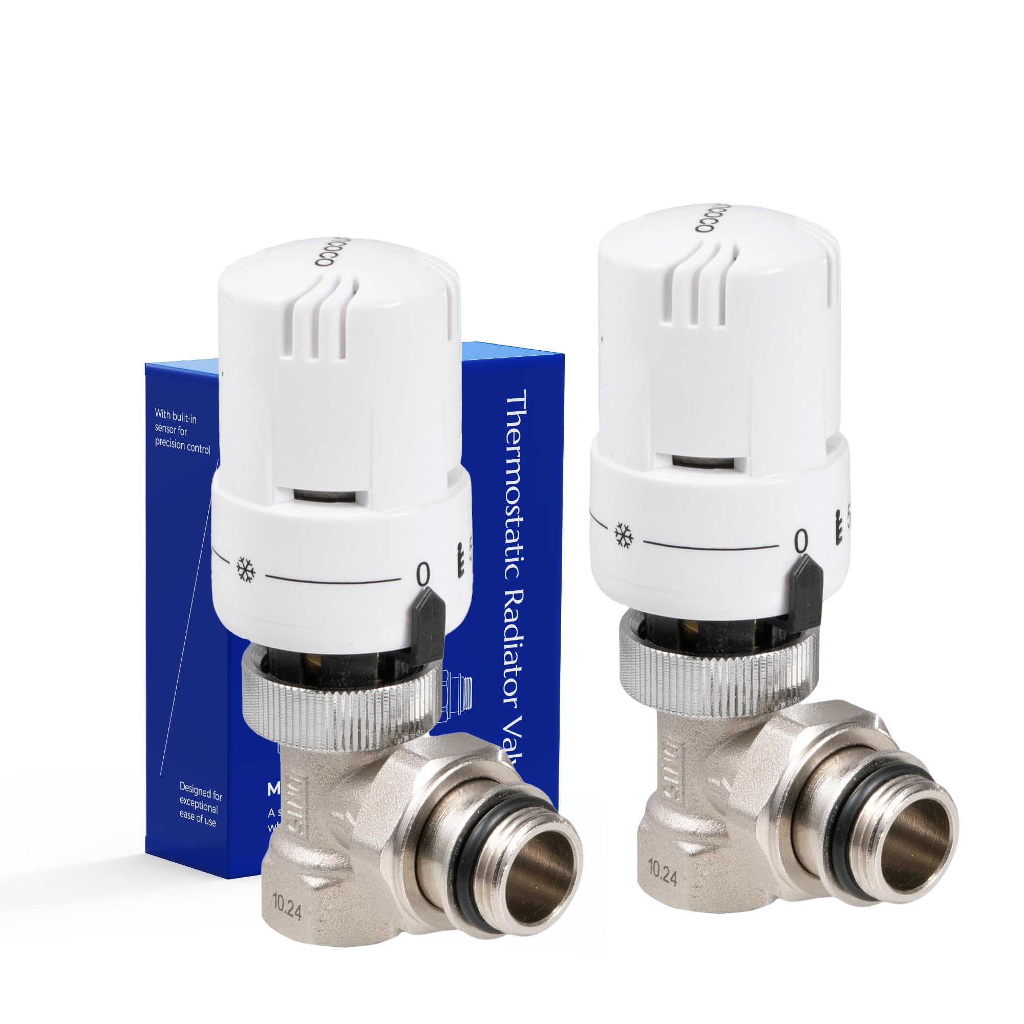 VANCOCO 1/2" Eck Vollweiß Thermostatventil + Rücklaufventil