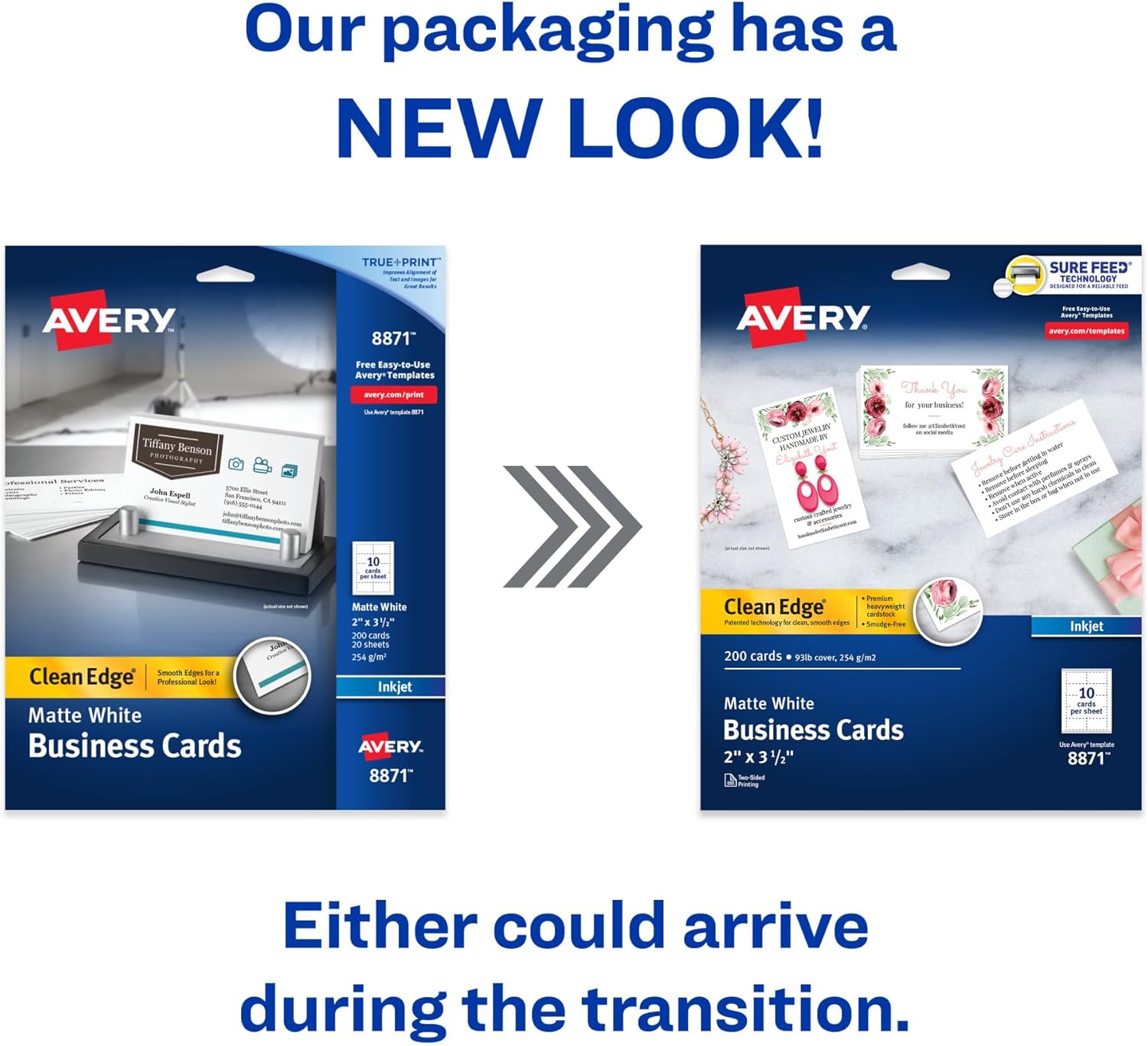 AVERY Business Cards, 2" x 3.5", White, 200 Cards | Clean Edge | Sure Feed Technology | For Inkjet Printers | Pack of 5