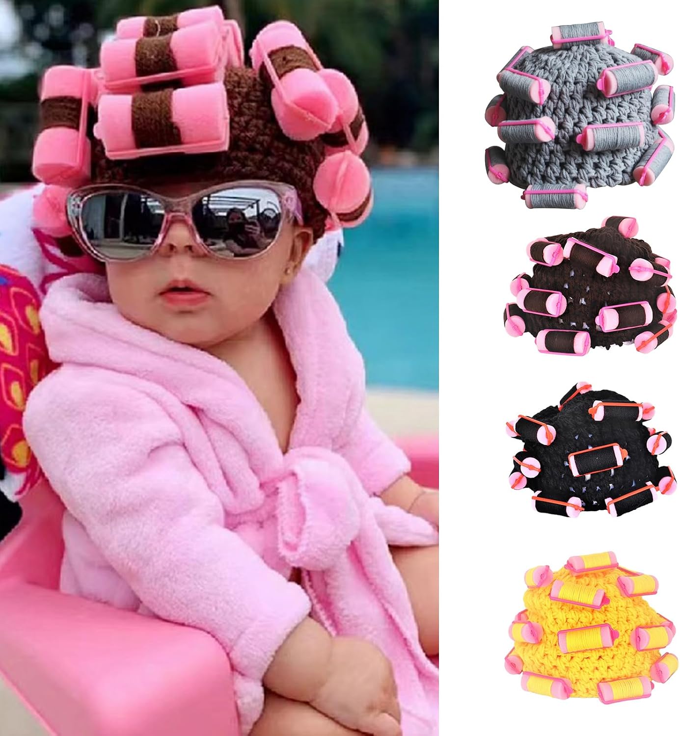 hejhncii Prank Knit Curler Hair Hat for Female Unisex Cool Curly Wig Street Photo Cap Funny Pullover Cosplay Headpieces Funny Curly Ha