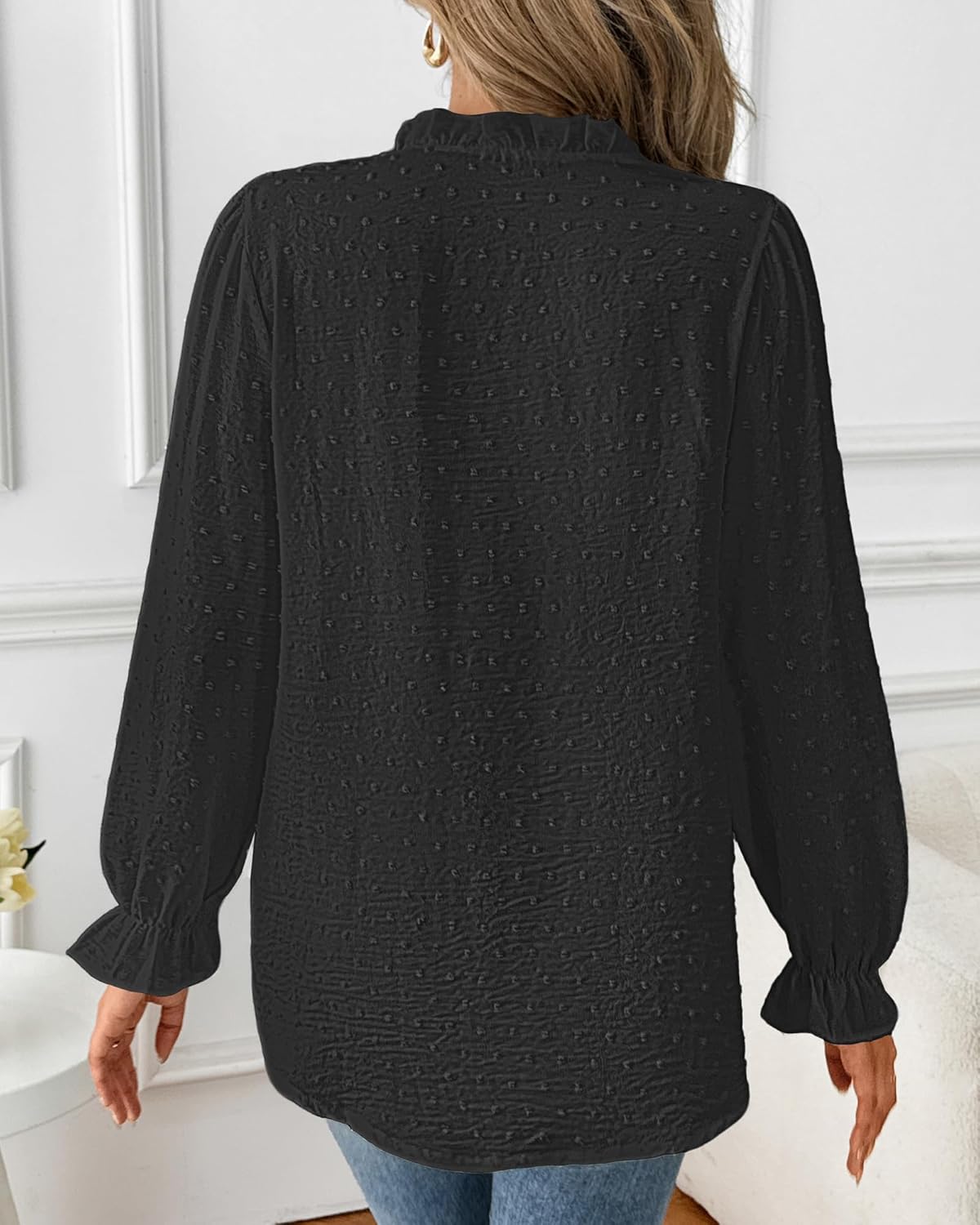 Bsubseach Womens Tops Ruffle Long Sleeve Swiss Dot Blouses for Women Dressy Casual Fashion Shirts - Image 5