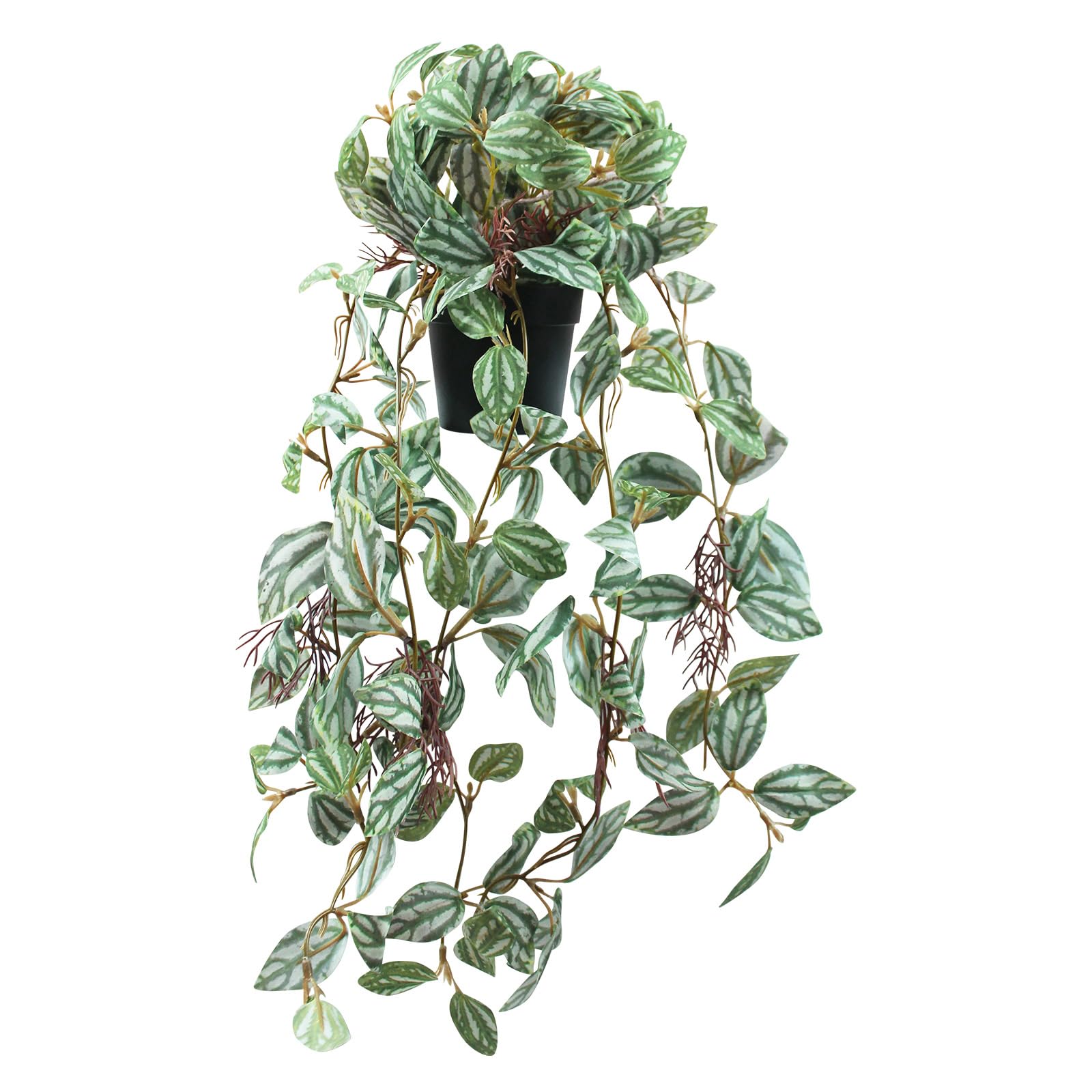 Vnezakl Artificial Hanging Ivy Plants Realistic 3D Watermelon Texture Fake Peperomia Leaves Faux Potting Vine Green Plants for Indoor Outdoor Home